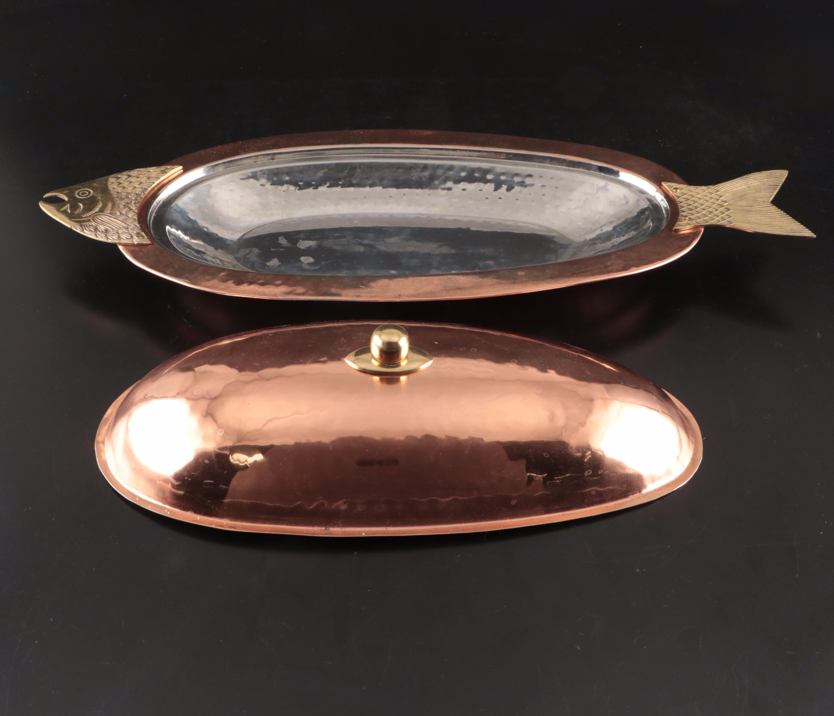 Old Dutch International Copper and Brass Covered Fish Platter