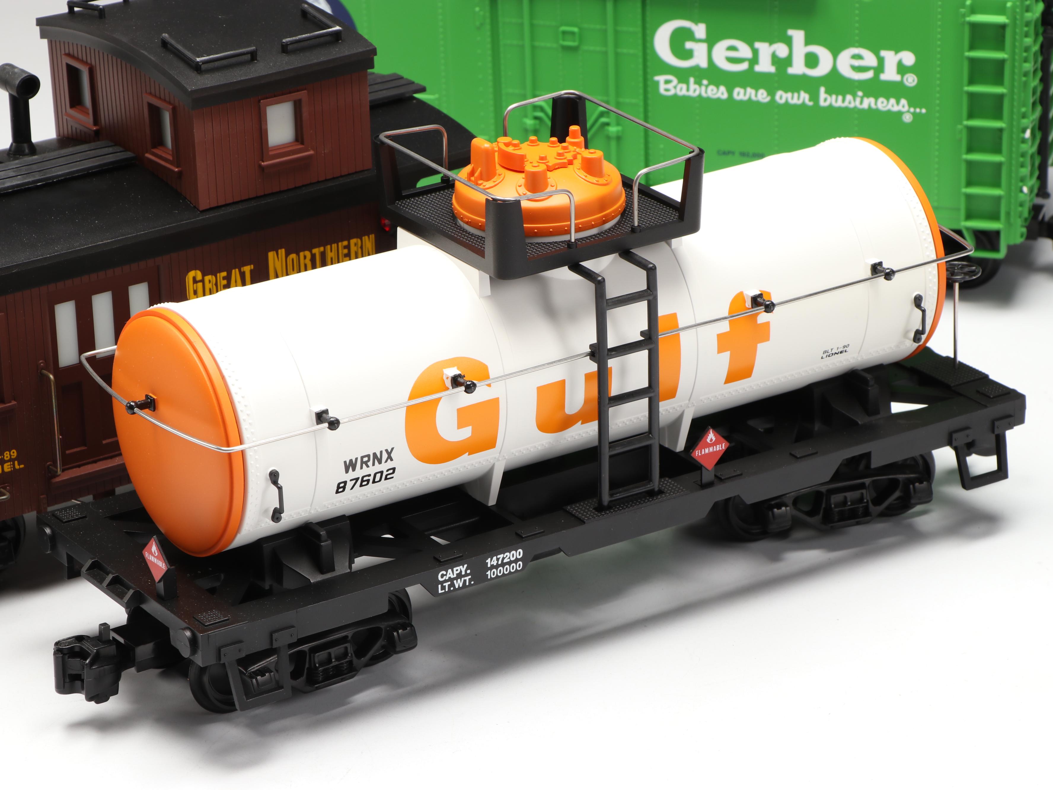 Lionel G Scale Gulf Tank Car, Gerber Reefer and Great Northern Caboose