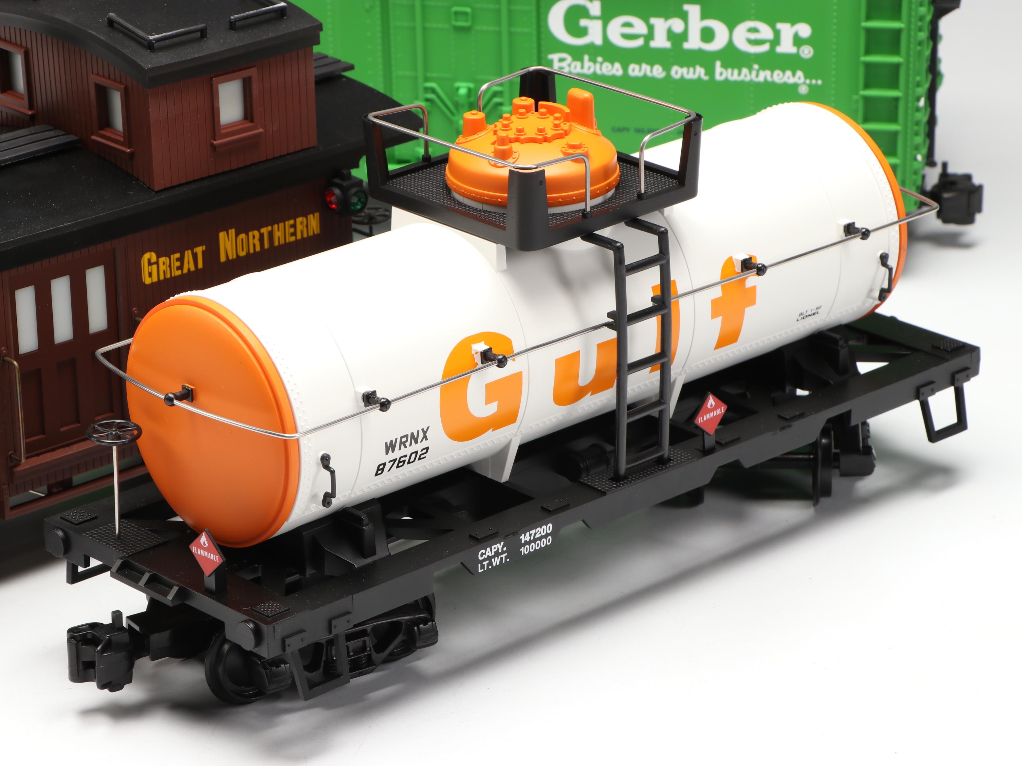 Lionel G Scale Gulf Tank Car, Gerber Reefer and Great Northern Caboose