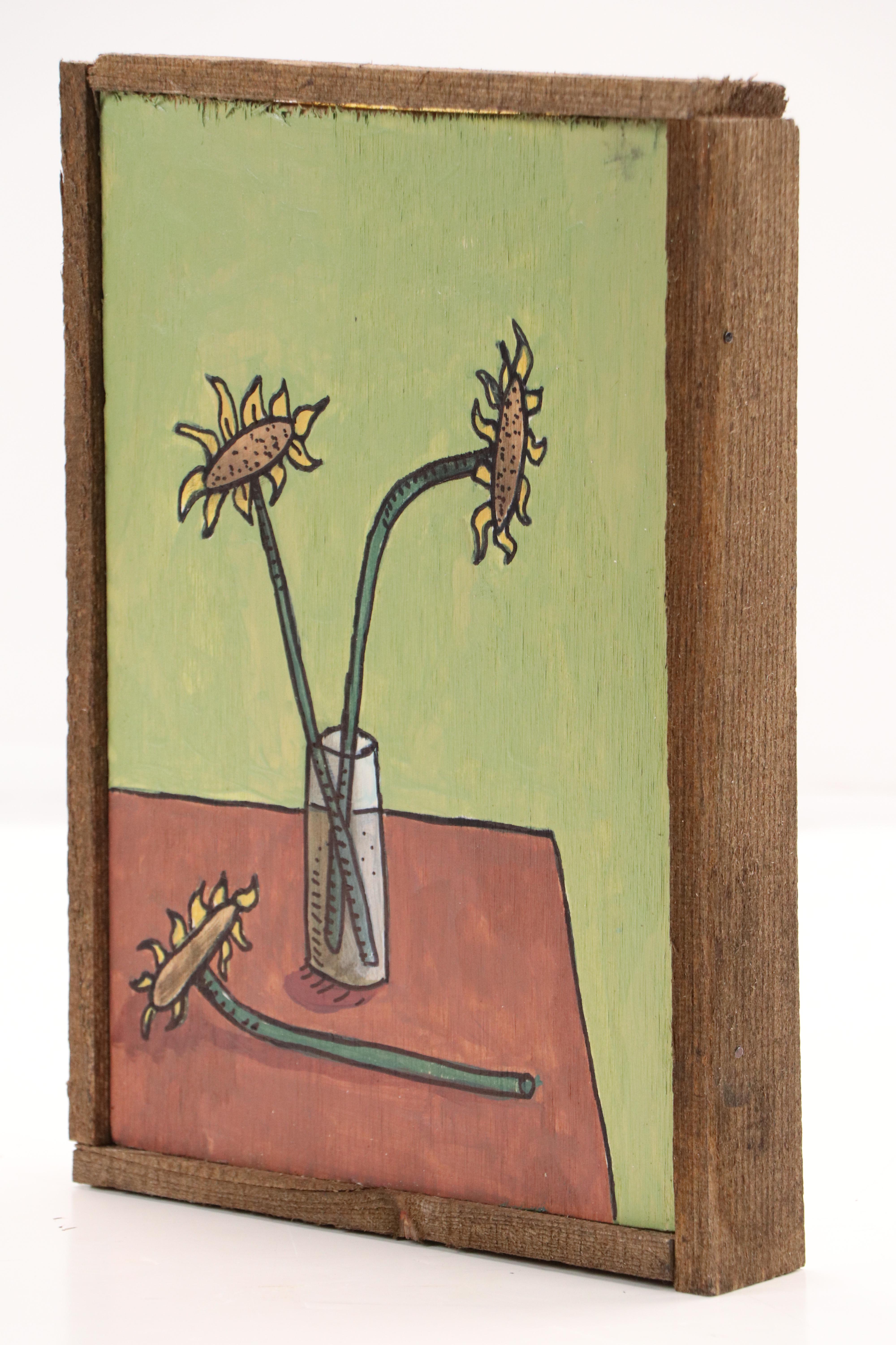 Aaron Wooten Stylized Floral Still Life Mixed Media Painting "Sunflowers #2"