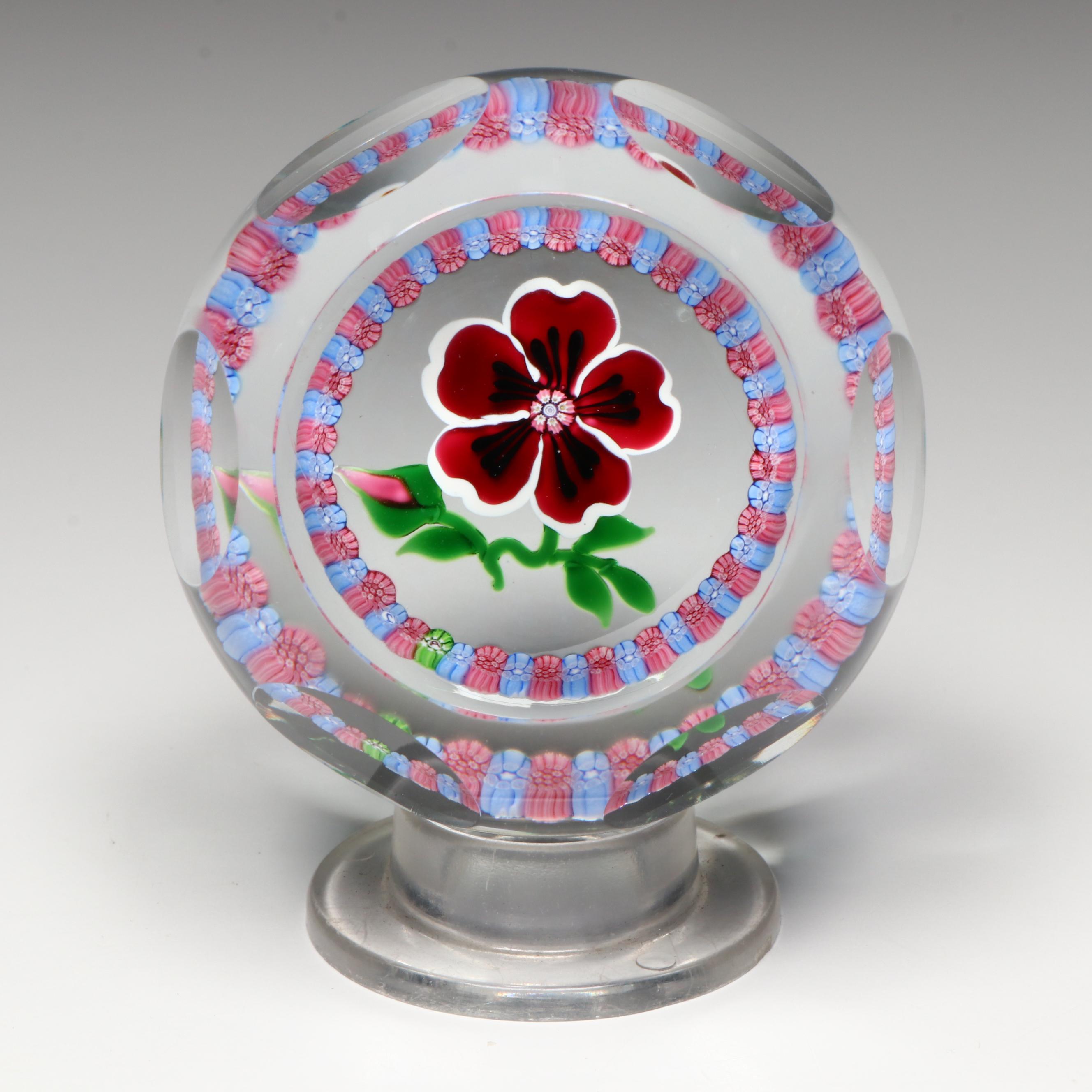 John Deacons "J" Primrose with Millefiori Art Glass Paperweight