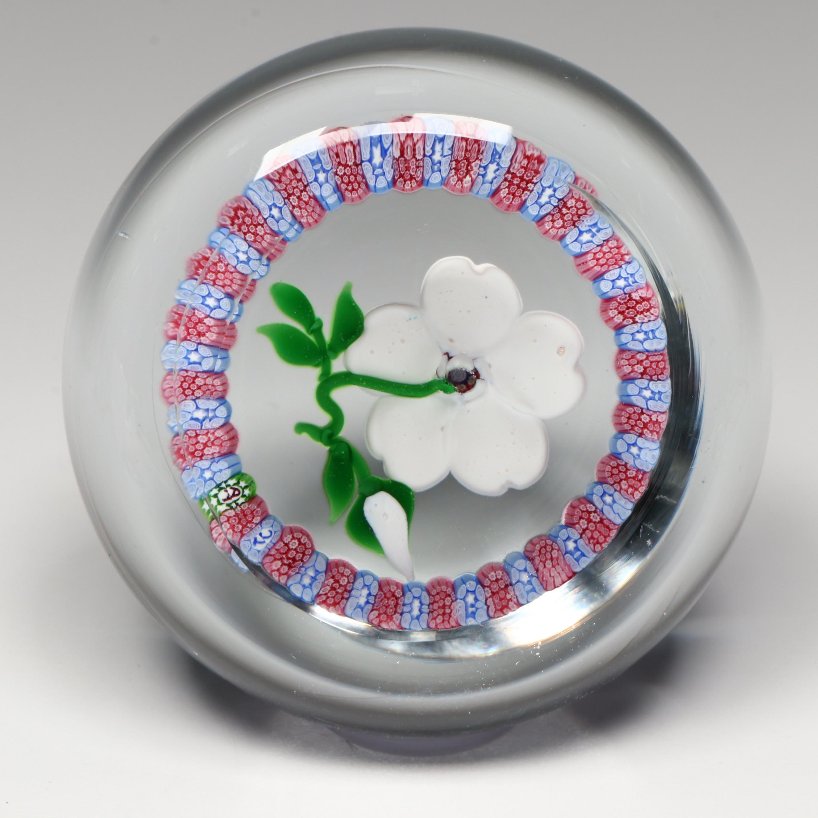 John Deacons "J" Primrose with Millefiori Art Glass Paperweight