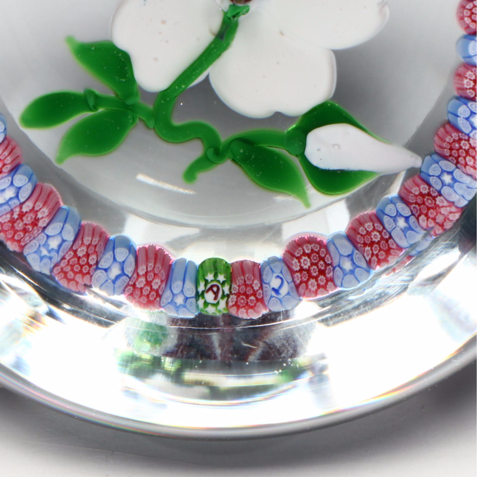 John Deacons "J" Primrose with Millefiori Art Glass Paperweight