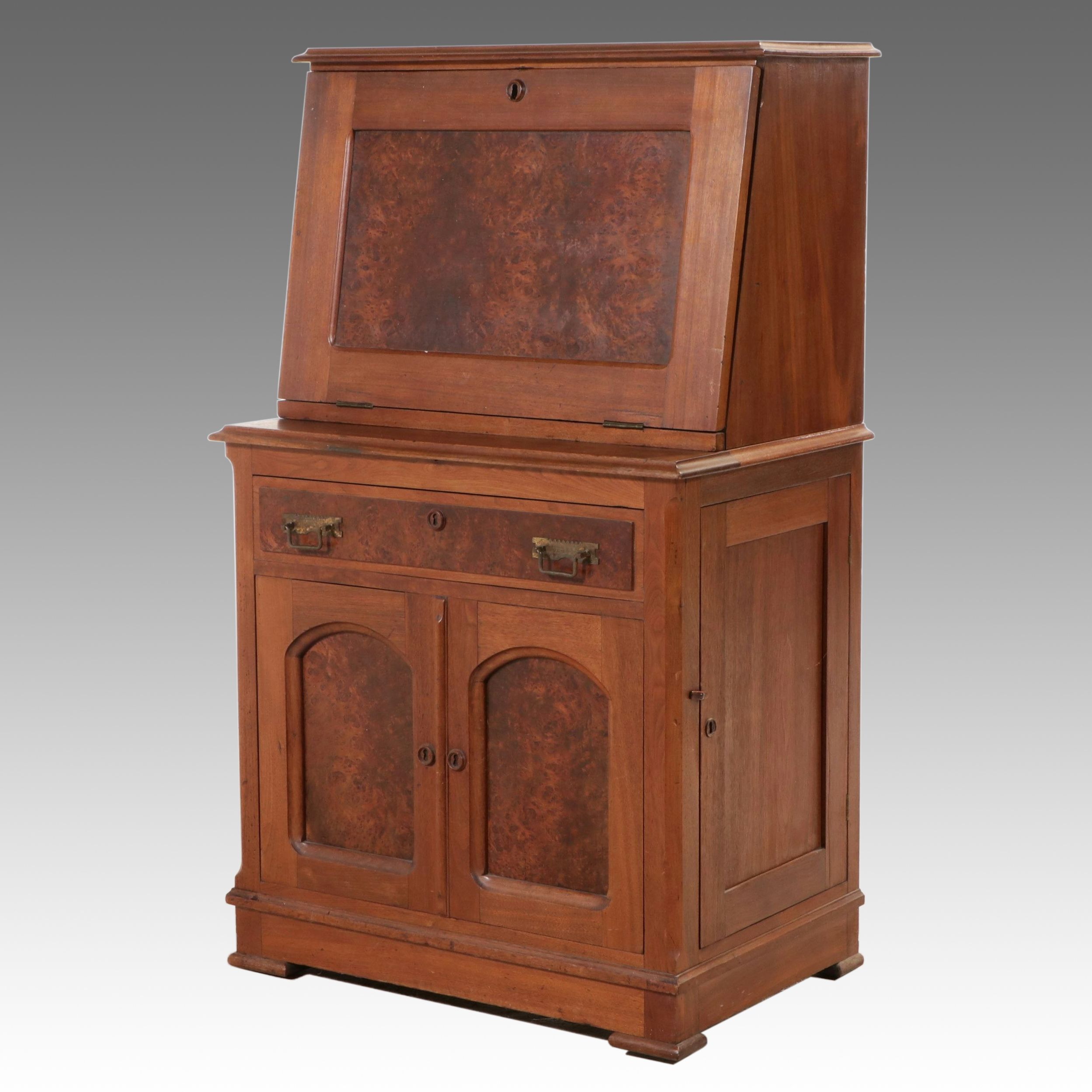 Victorian Renaissance Revival Walnut Desk on Cabinet