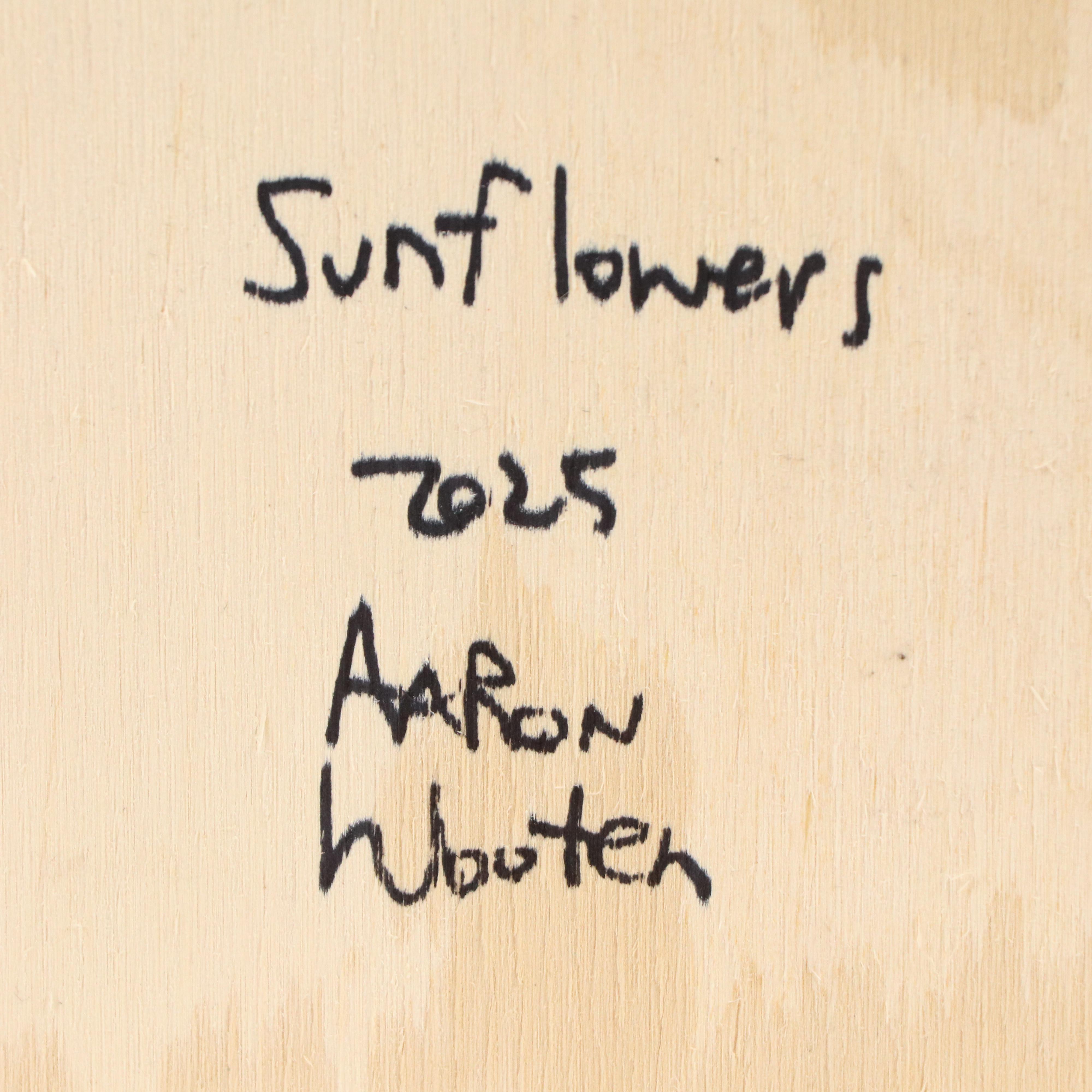 Aaron Wooten Stylized Floral Still Life Mixed Media Painting "Sunflowers," 2025