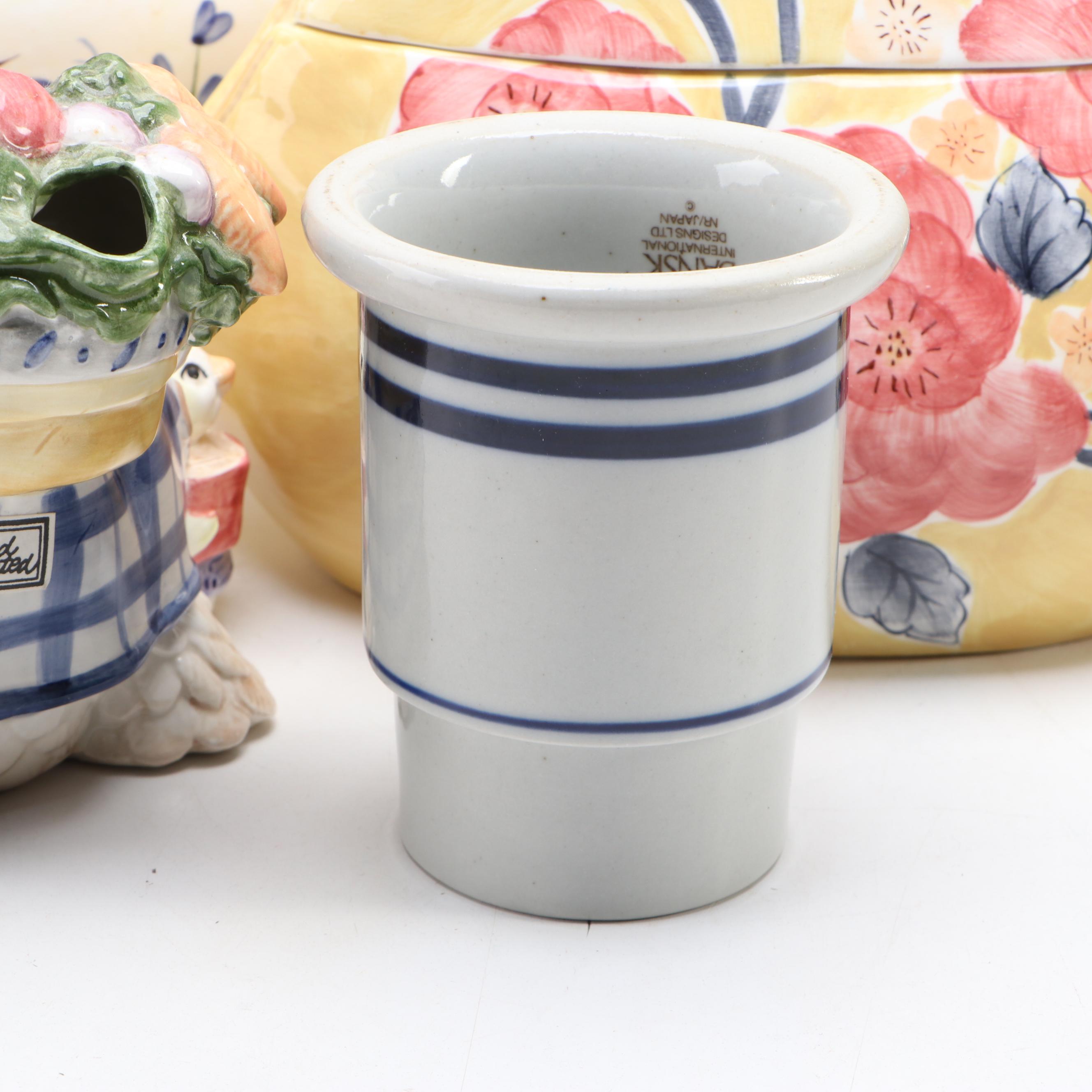 Fitz & Floyd Hand-Painted Ceramic Hen Teapot, Covered Container, Planter & More