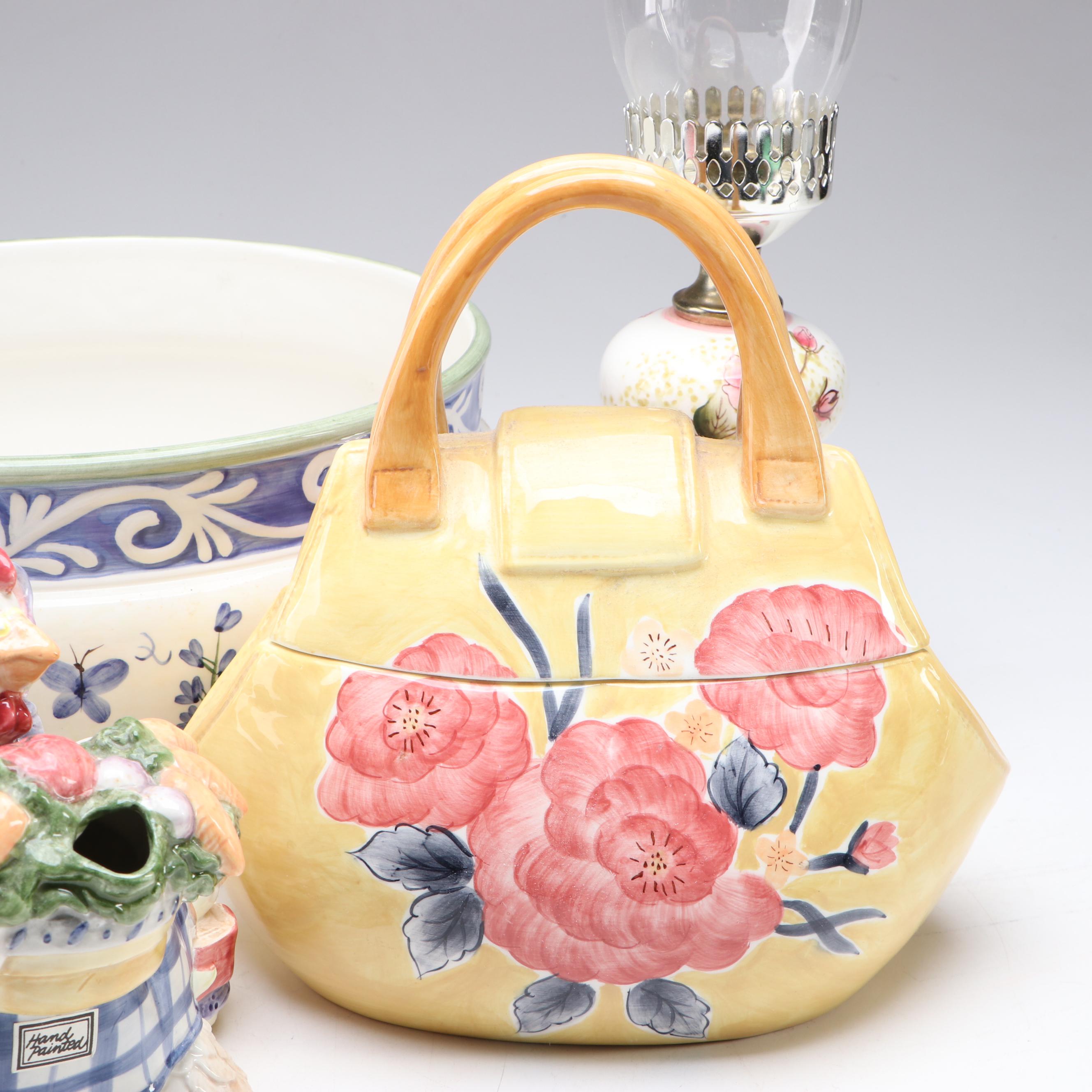 Fitz & Floyd Hand-Painted Ceramic Hen Teapot, Covered Container, Planter & More