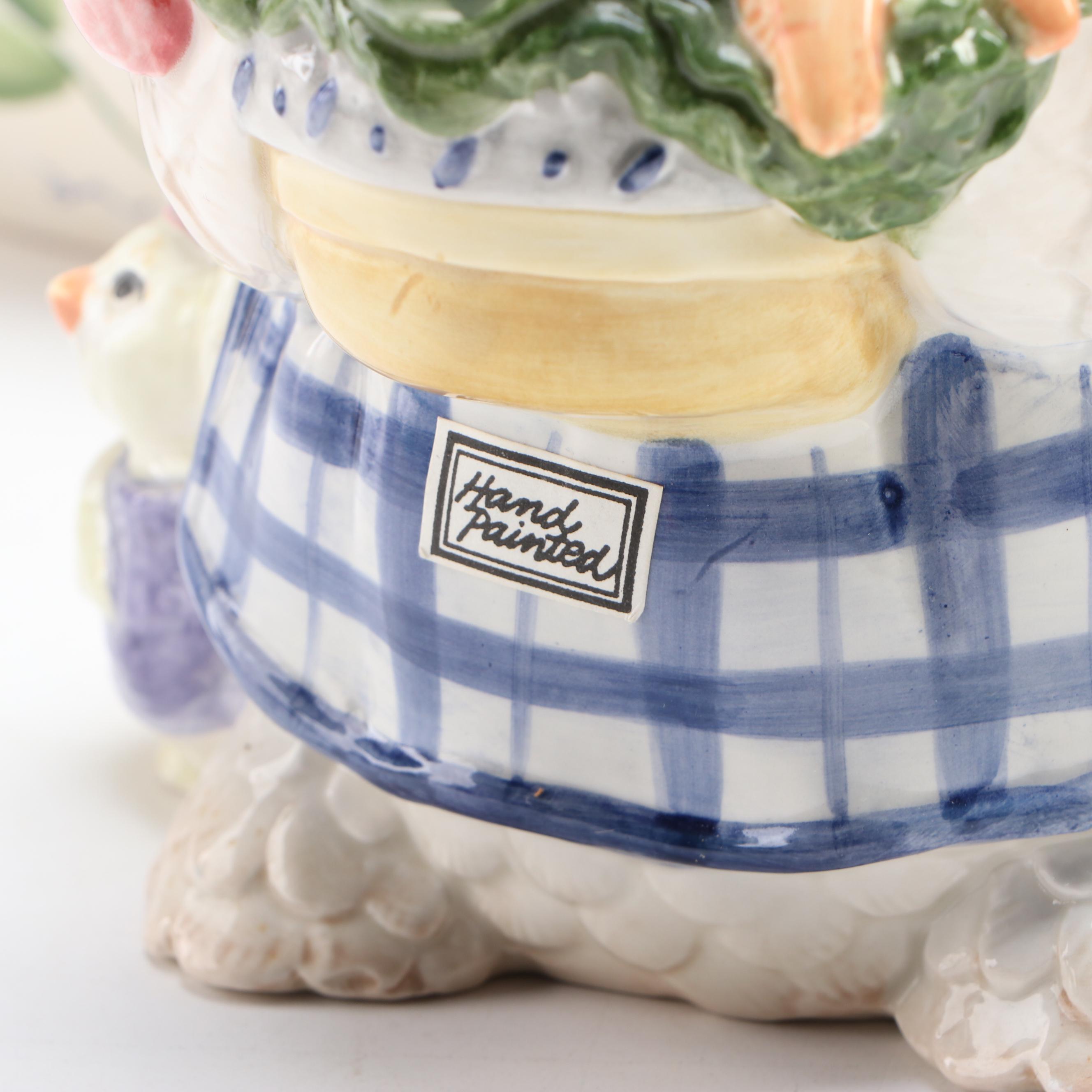 Fitz & Floyd Hand-Painted Ceramic Hen Teapot, Covered Container, Planter & More