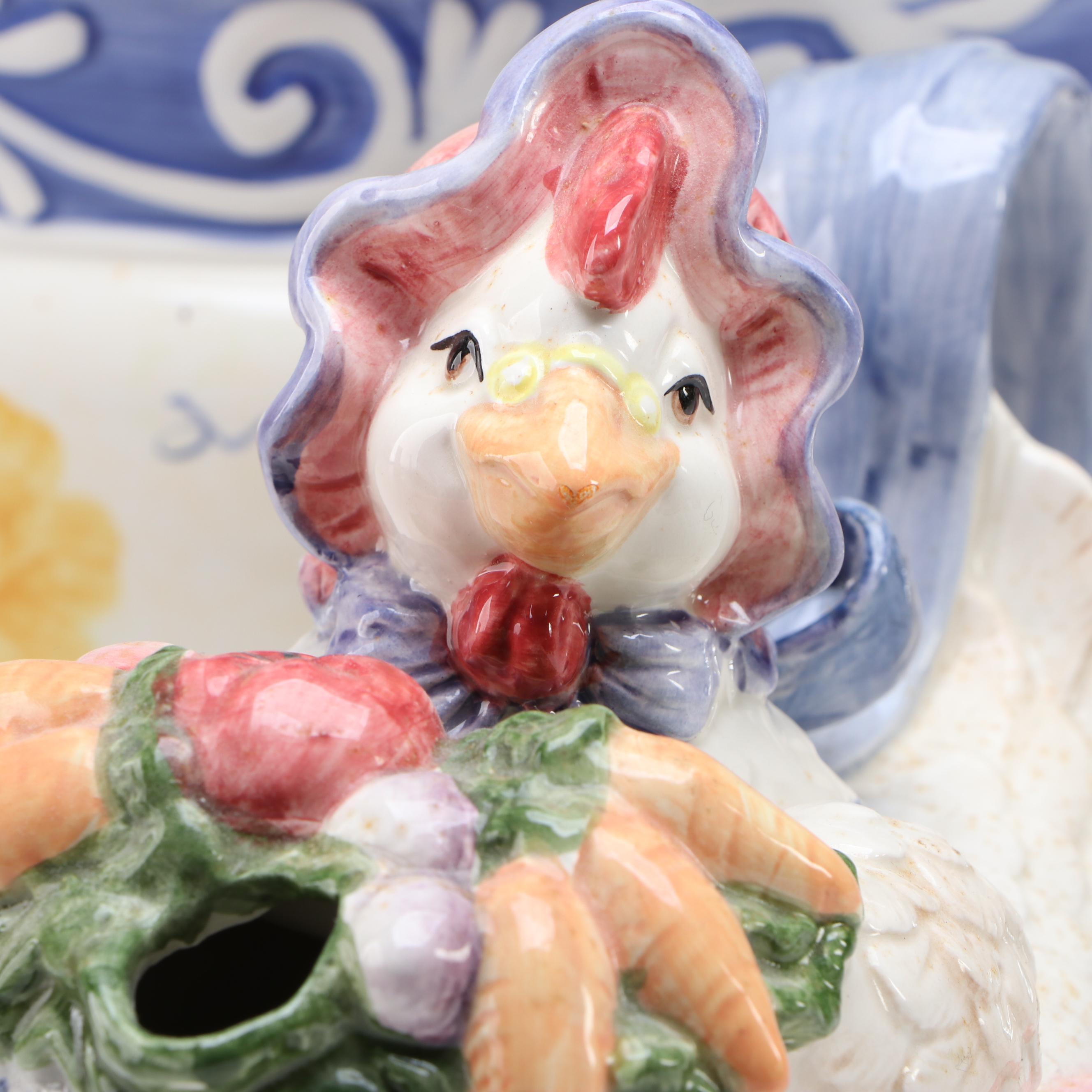 Fitz & Floyd Hand-Painted Ceramic Hen Teapot, Covered Container, Planter & More