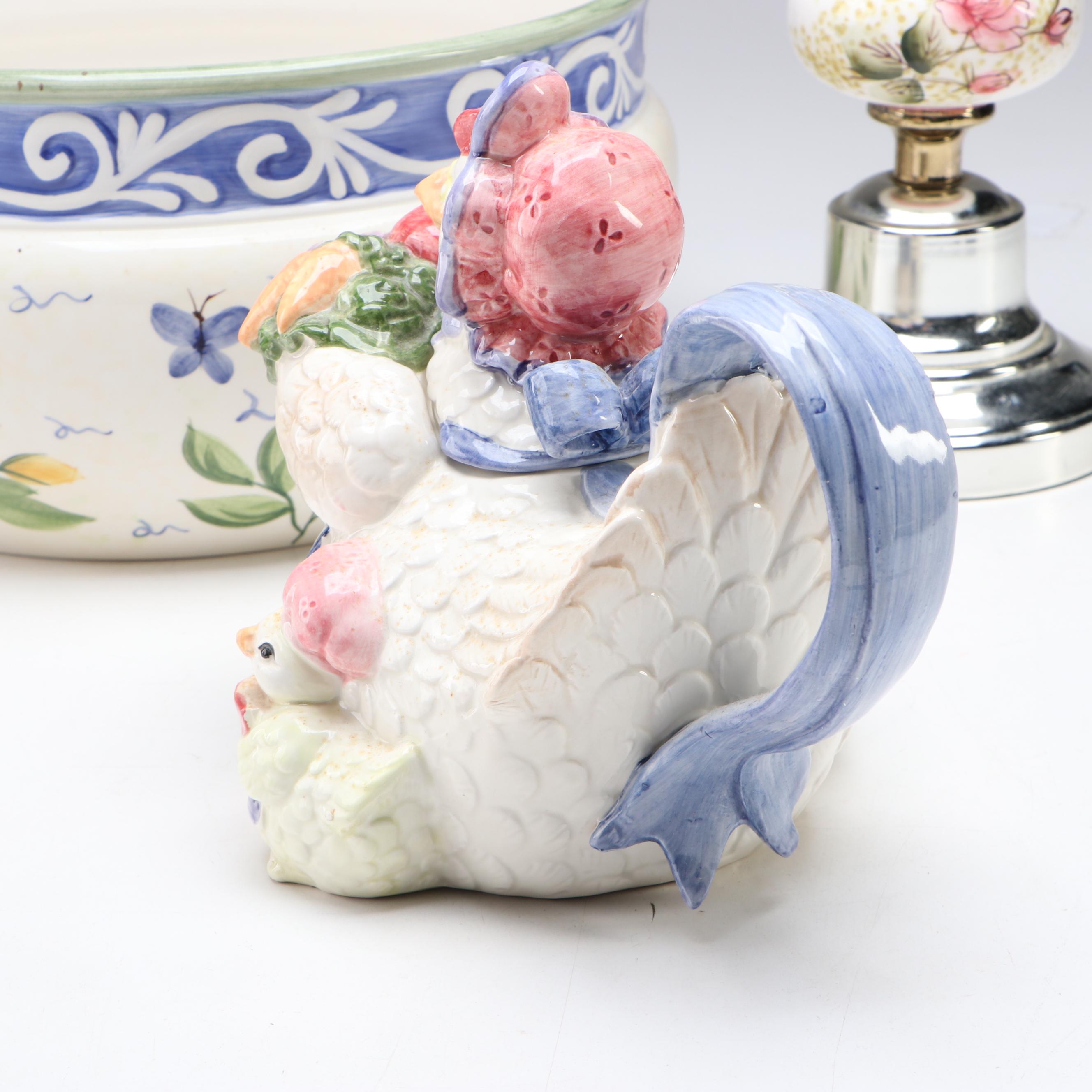 Fitz & Floyd Hand-Painted Ceramic Hen Teapot, Covered Container, Planter & More