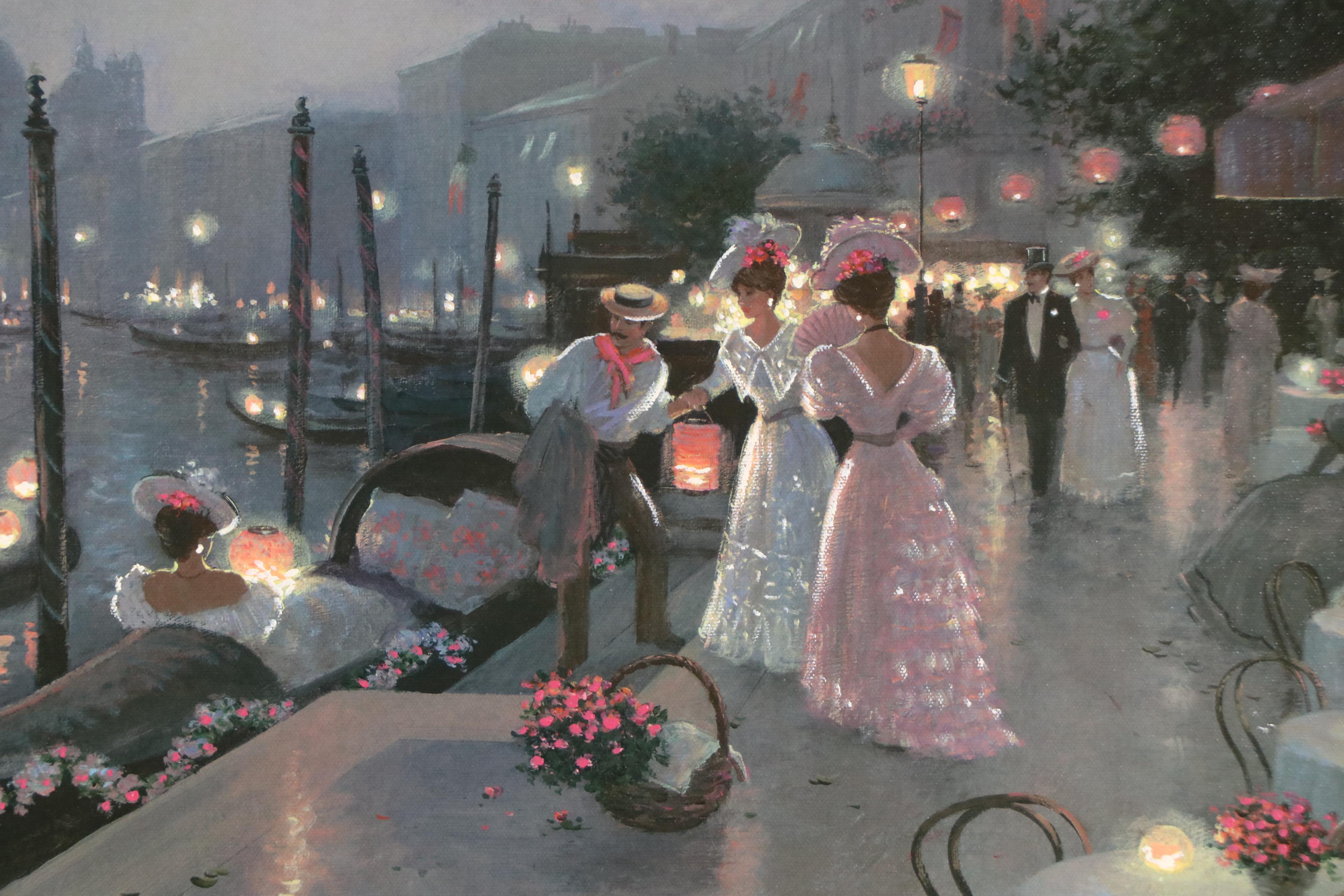 After Christa Kieffer Embellished Offset Lithograph "Night Festival in Venice"