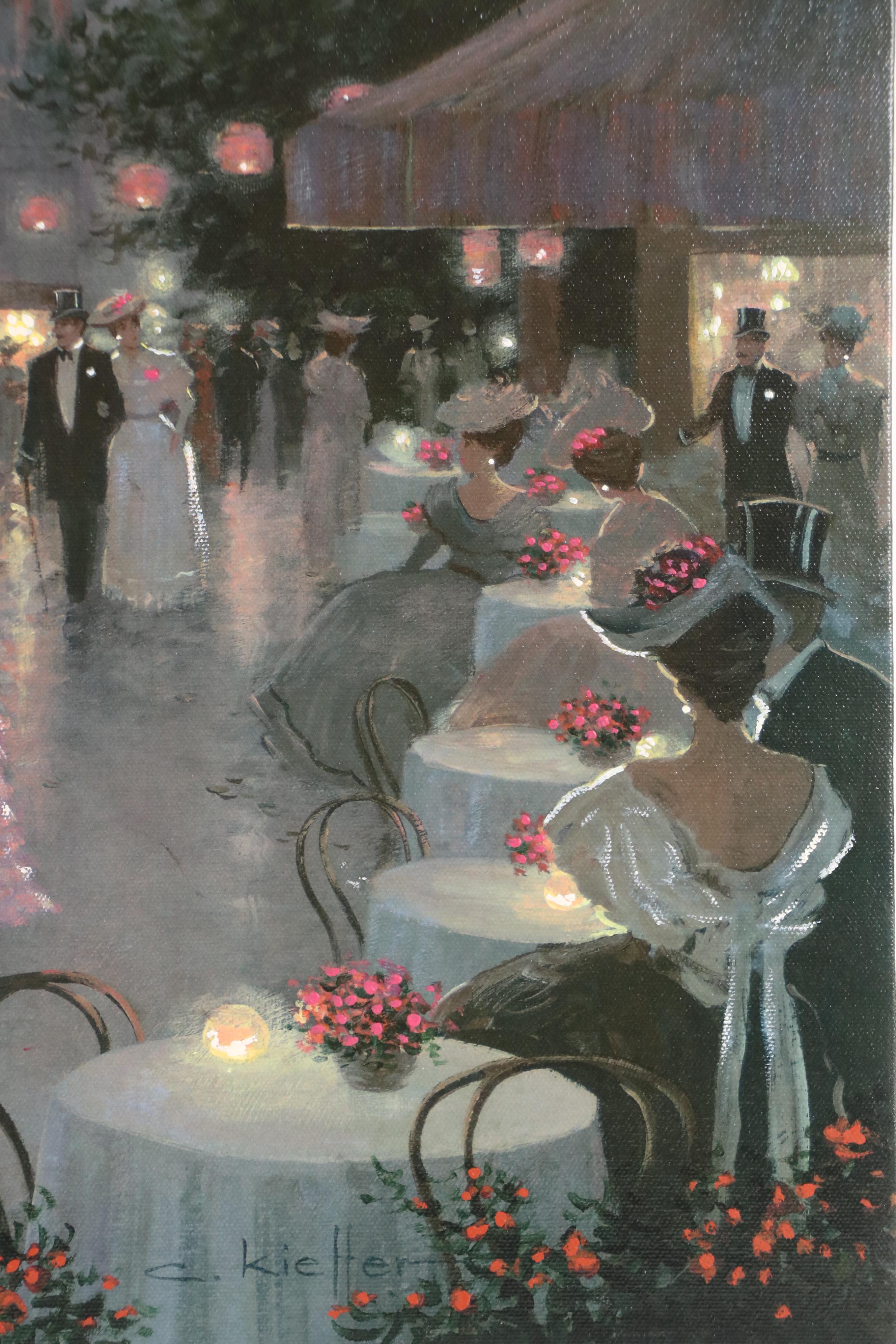After Christa Kieffer Embellished Offset Lithograph "Night Festival in Venice"
