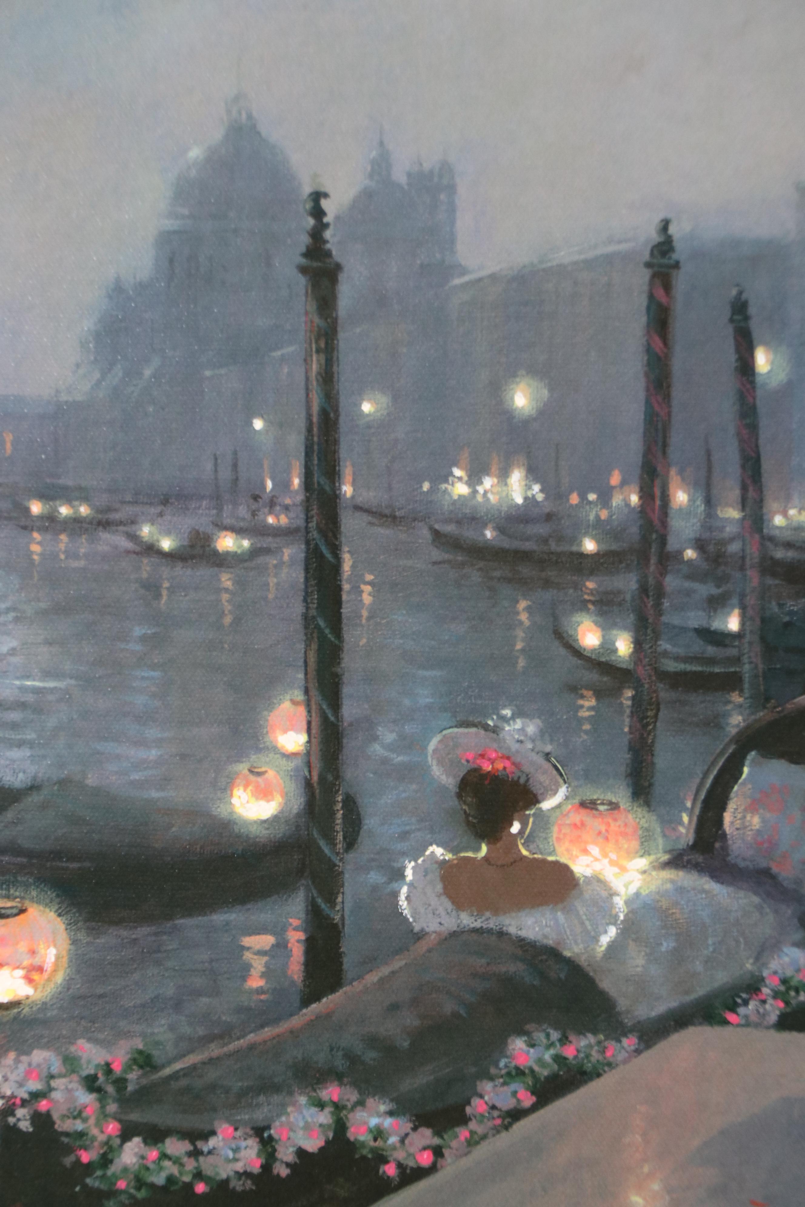 After Christa Kieffer Embellished Offset Lithograph "Night Festival in Venice"