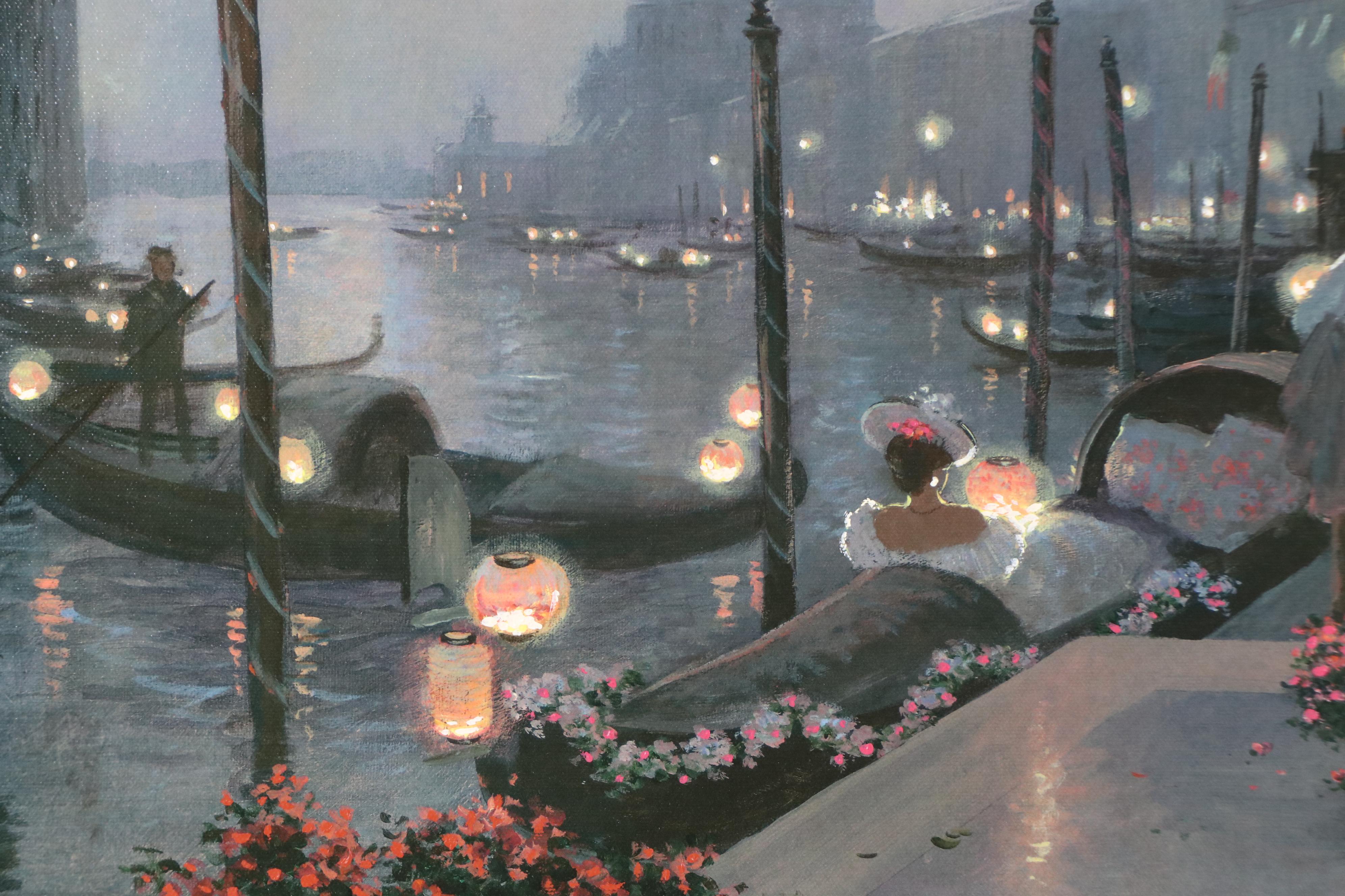 After Christa Kieffer Embellished Offset Lithograph "Night Festival in Venice"