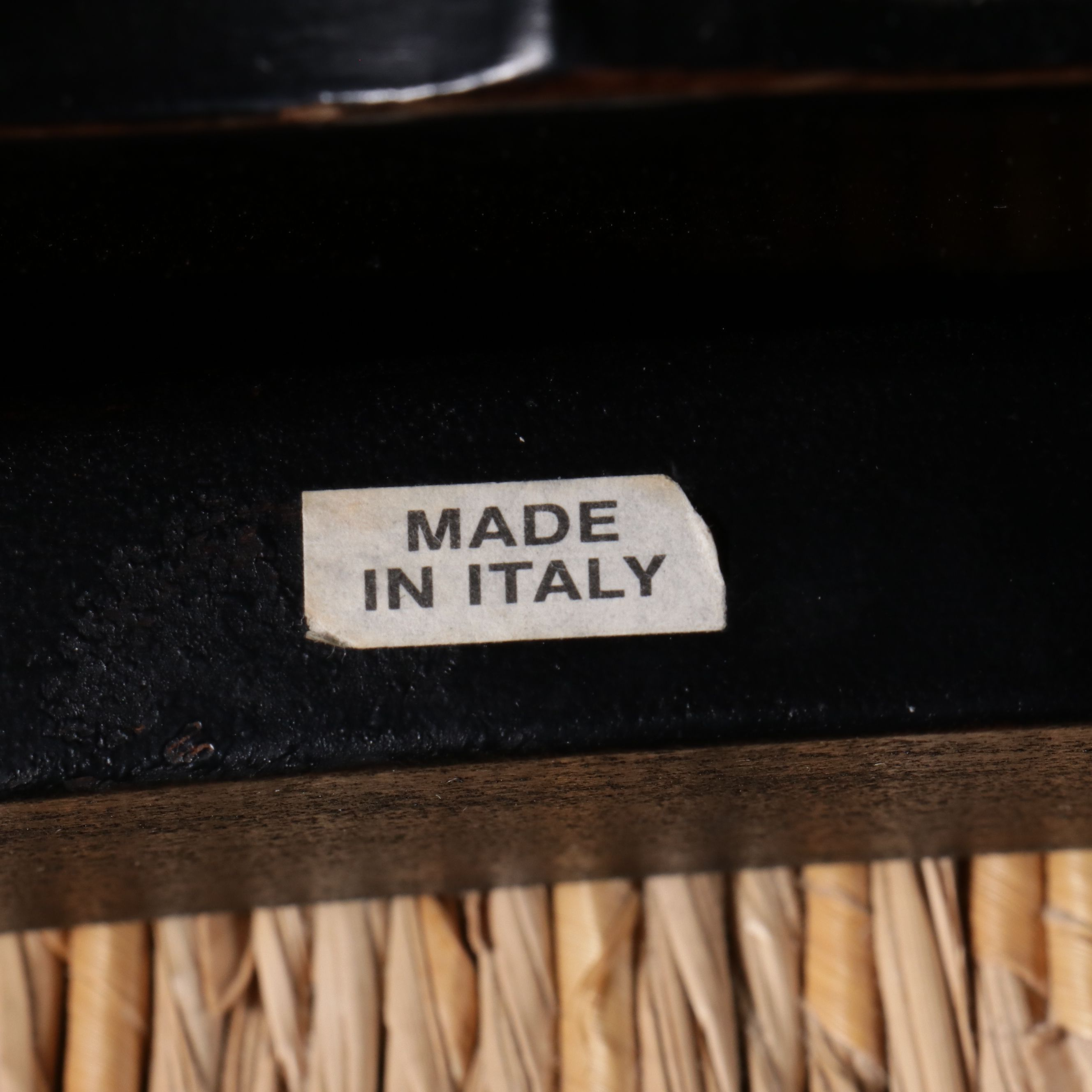 Ballard Designs Black Painted Console with Four Black Chairs with Rush Seats