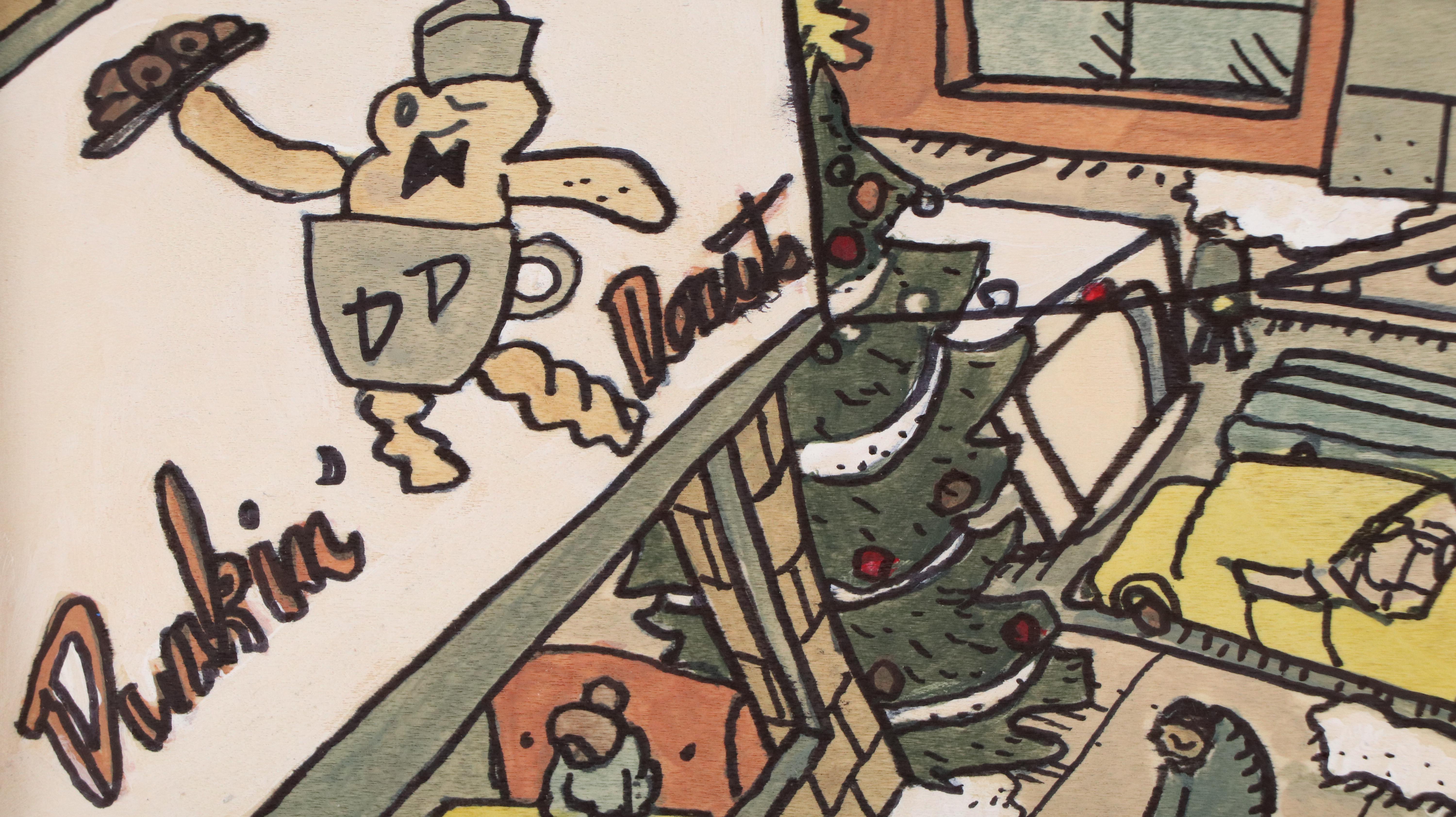 Aaron Wooten Stylized Mixed Media Painting "A Dunkin Donuts Christmas.," 2024