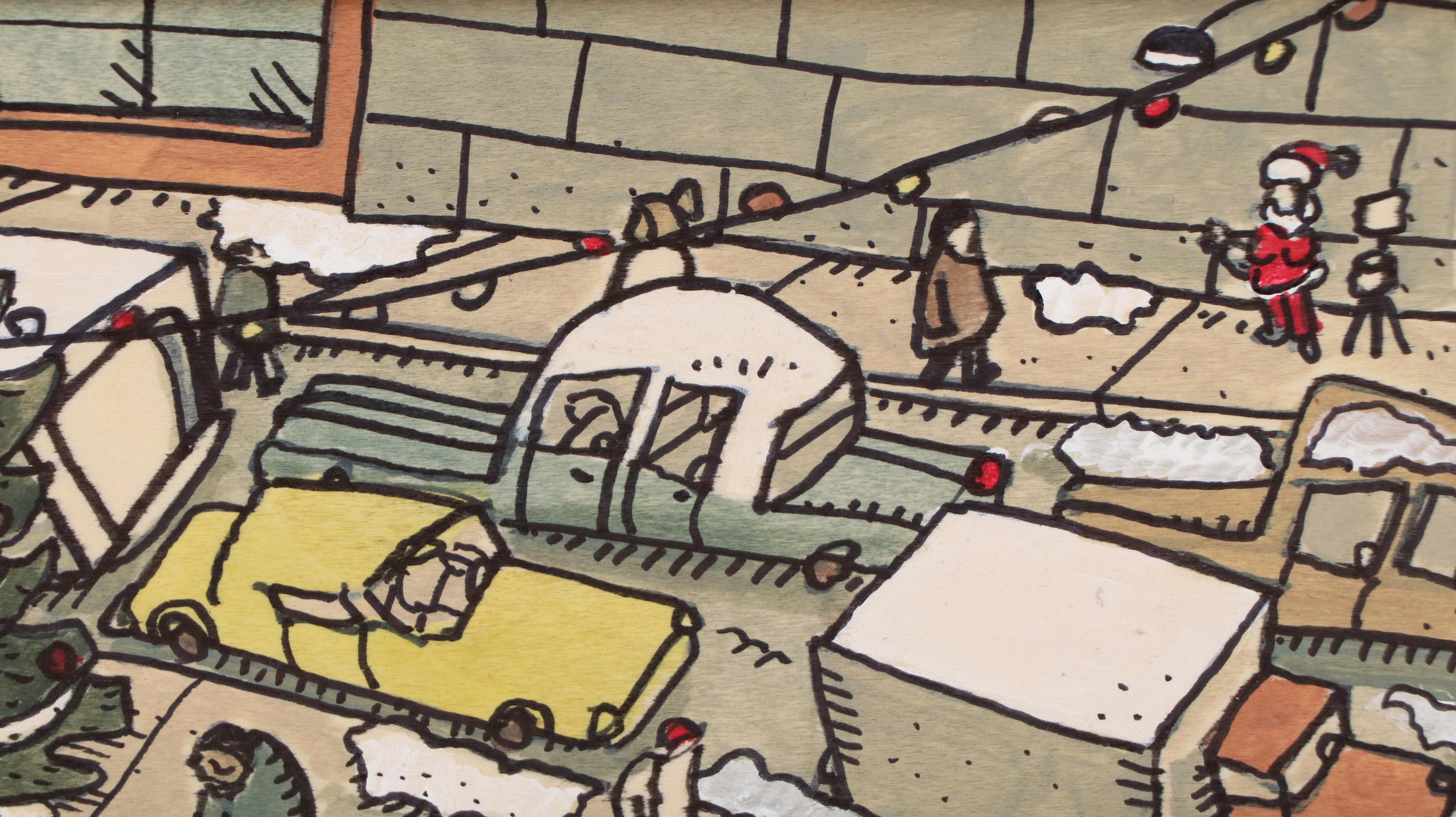 Aaron Wooten Stylized Mixed Media Painting "A Dunkin Donuts Christmas.," 2024