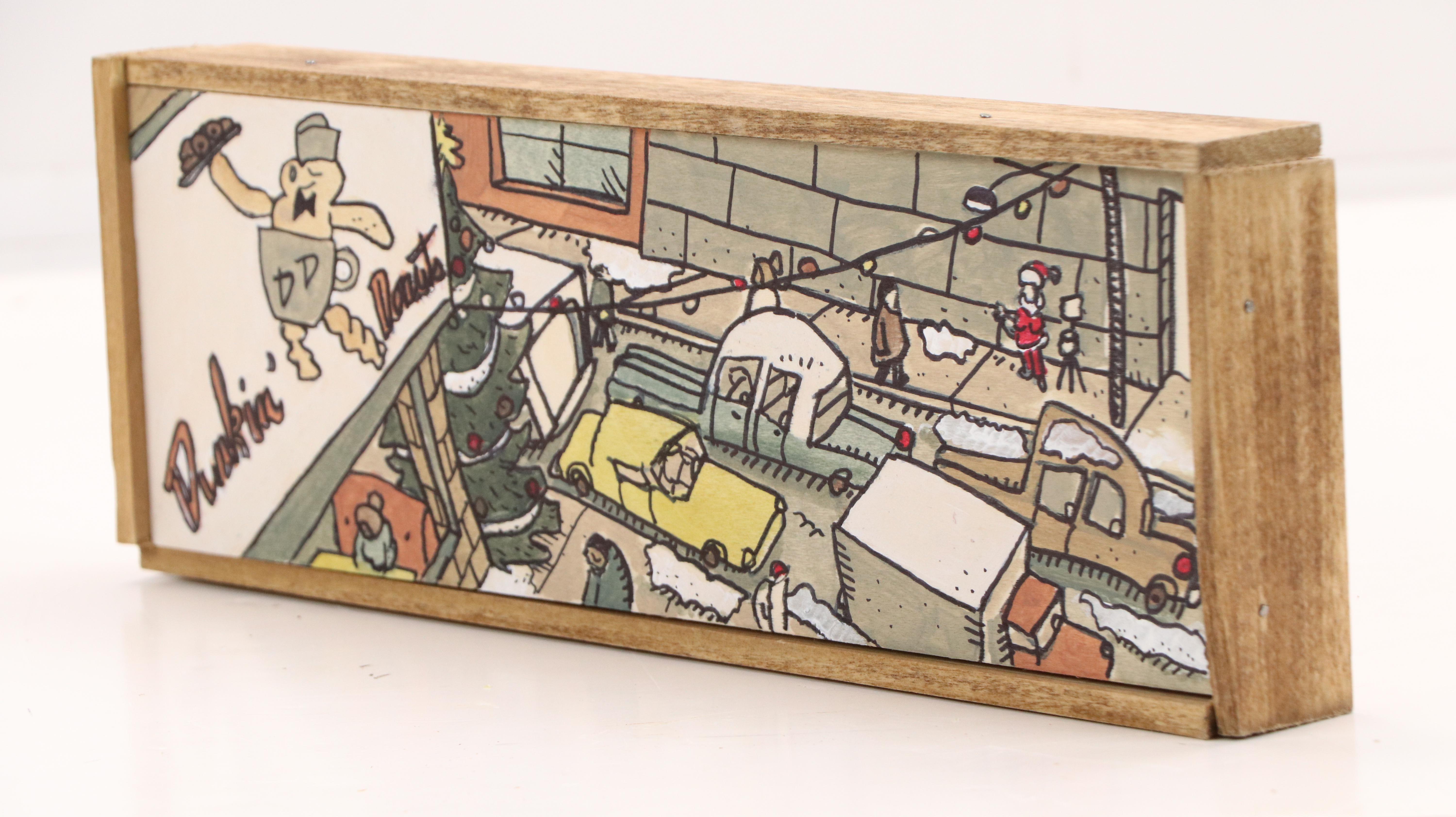 Aaron Wooten Stylized Mixed Media Painting "A Dunkin Donuts Christmas.," 2024