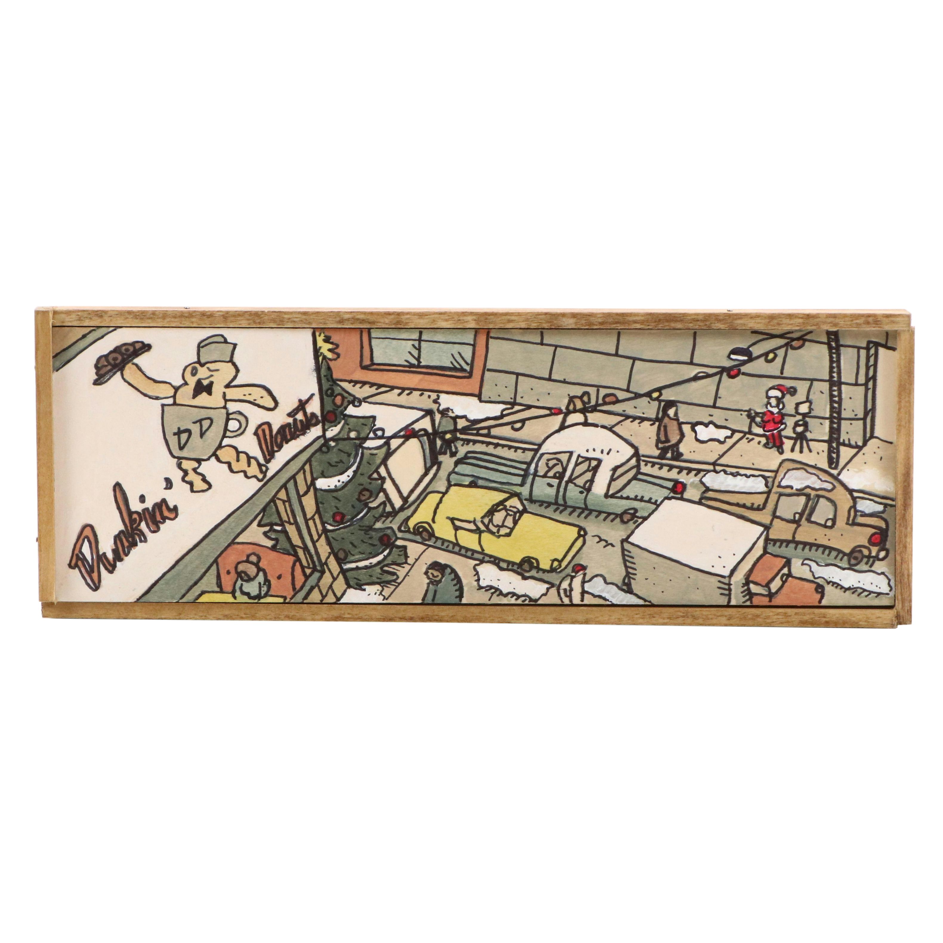 Aaron Wooten Stylized Mixed Media Painting "A Dunkin Donuts Christmas.," 2024