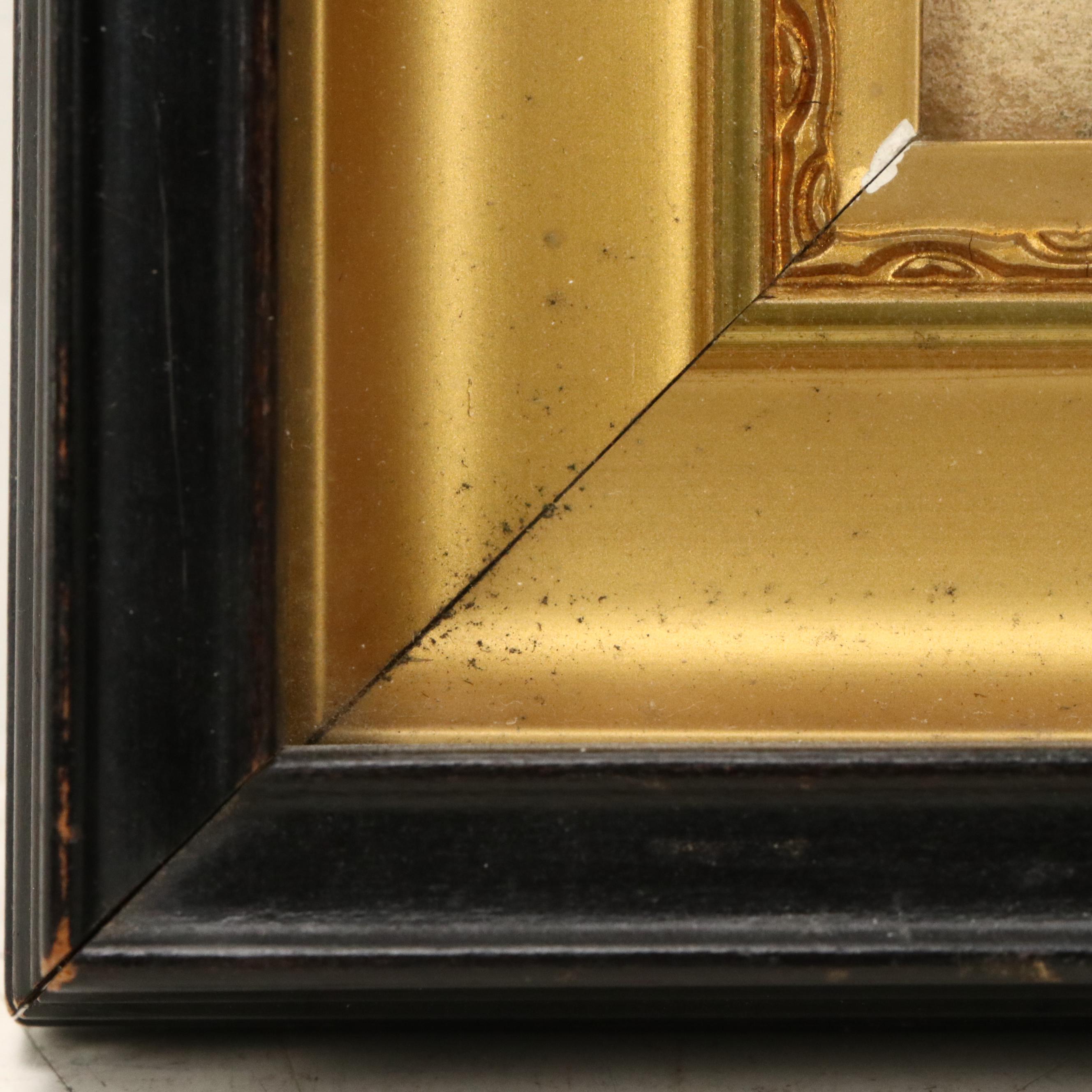 Oil Pastel Drawing of Coastal Scene with Distant Ships, 20th Century