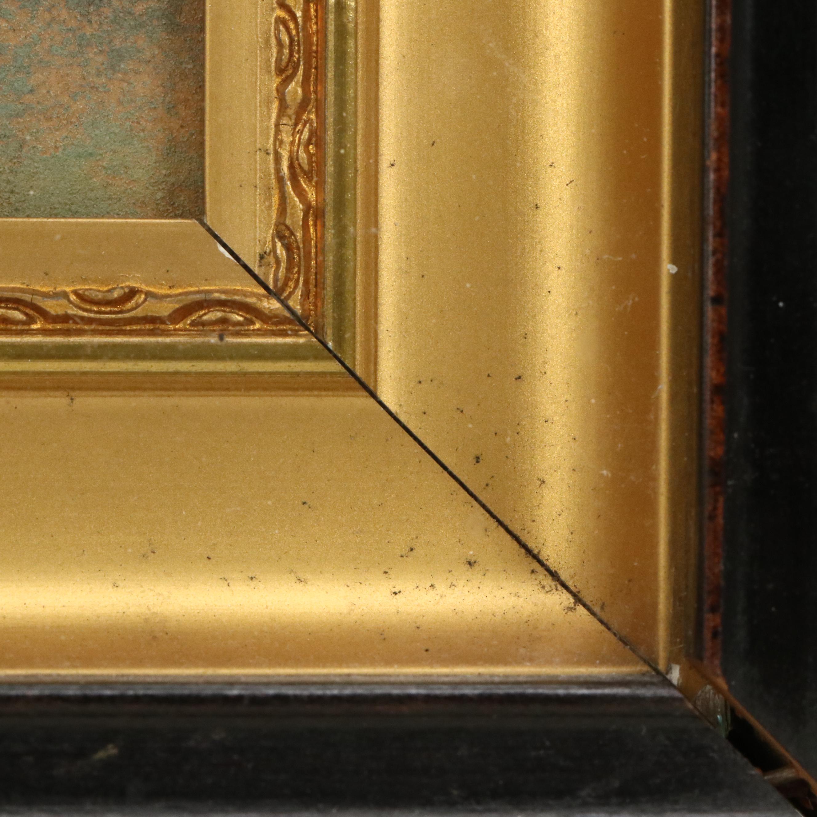 Oil Pastel Drawing of Coastal Scene with Distant Ships, 20th Century