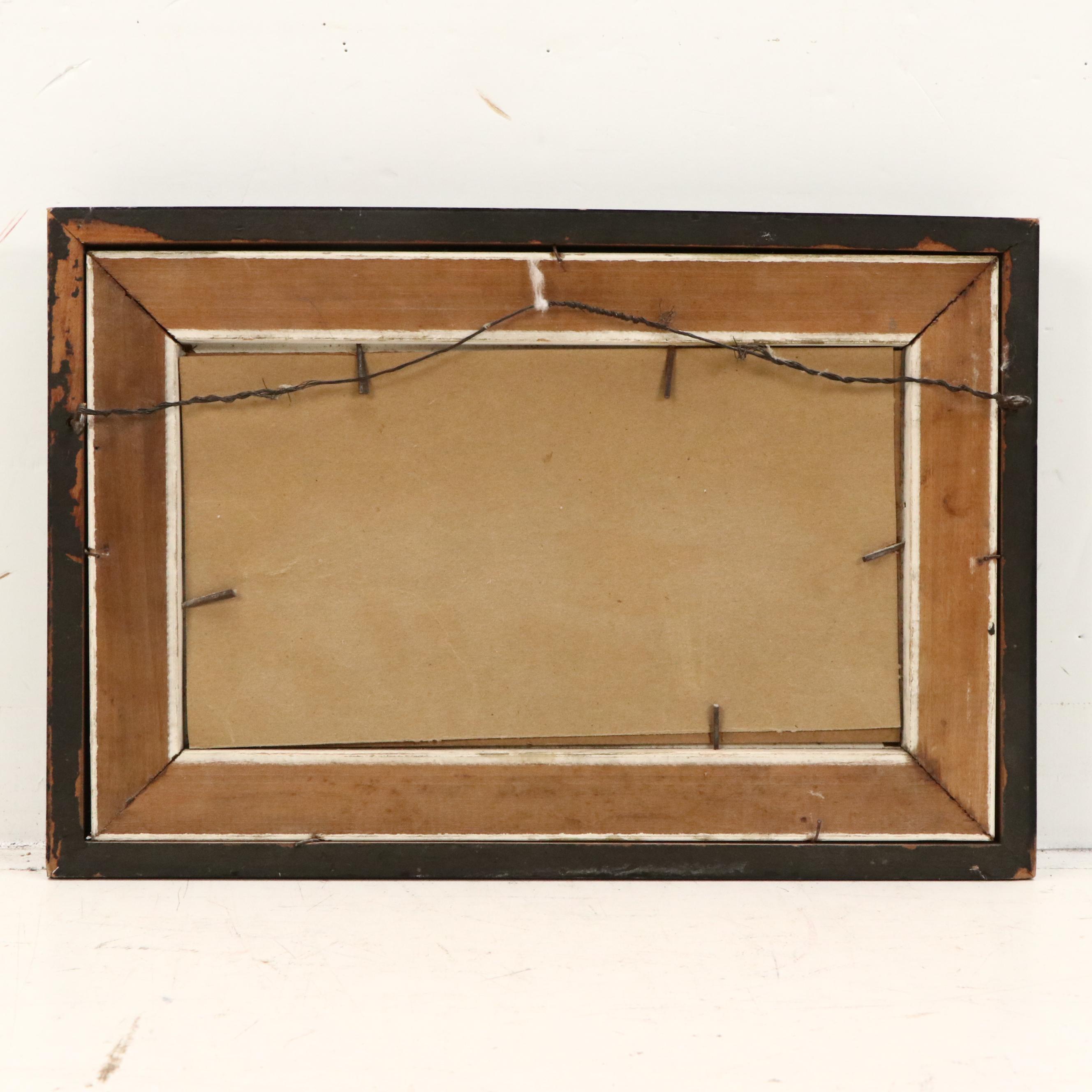 Oil Pastel Drawing of Coastal Scene with Distant Ships, 20th Century