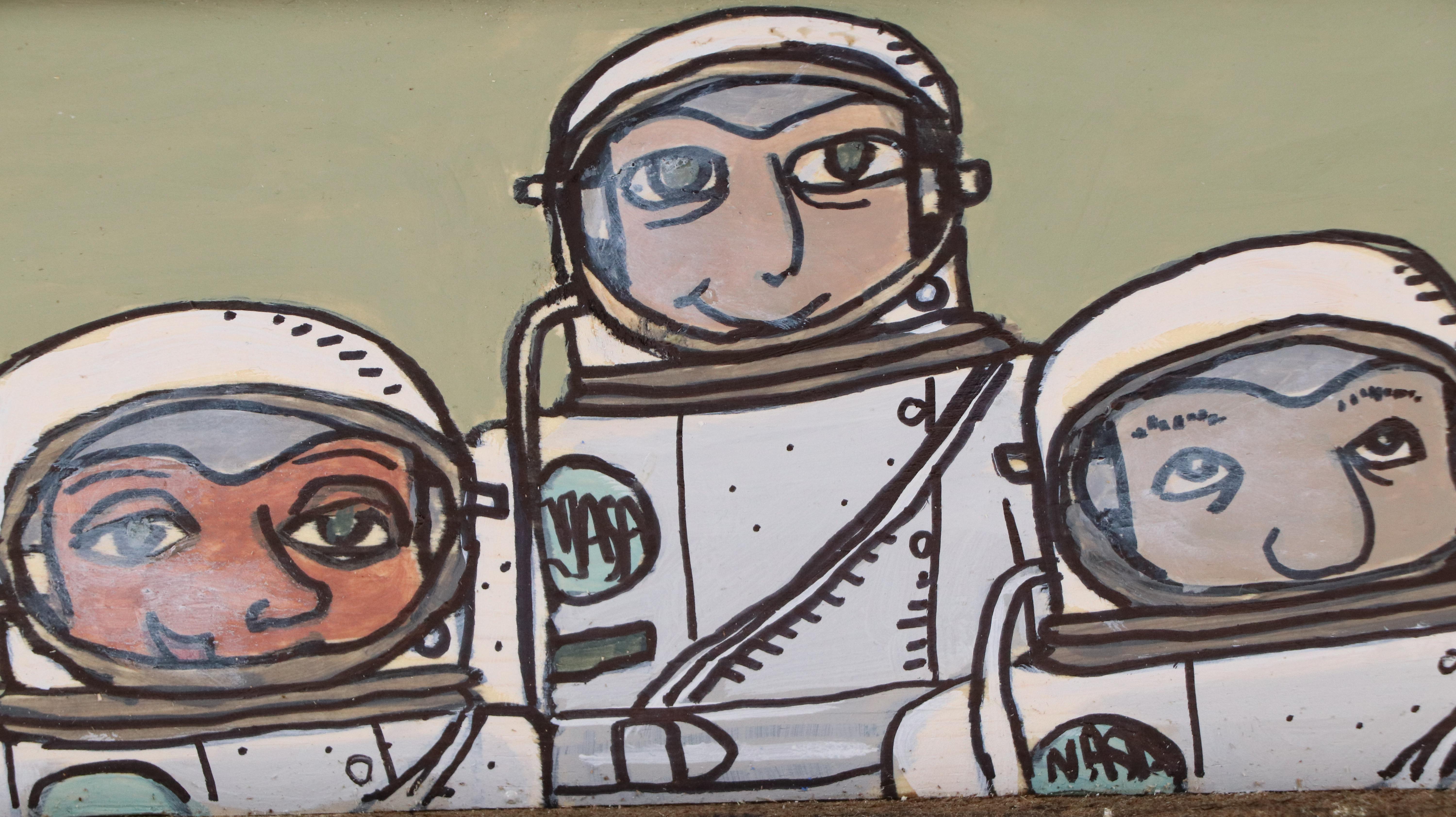 Aaron Wooten Stylized Mixed Media Painting "The Astronauts," 2025