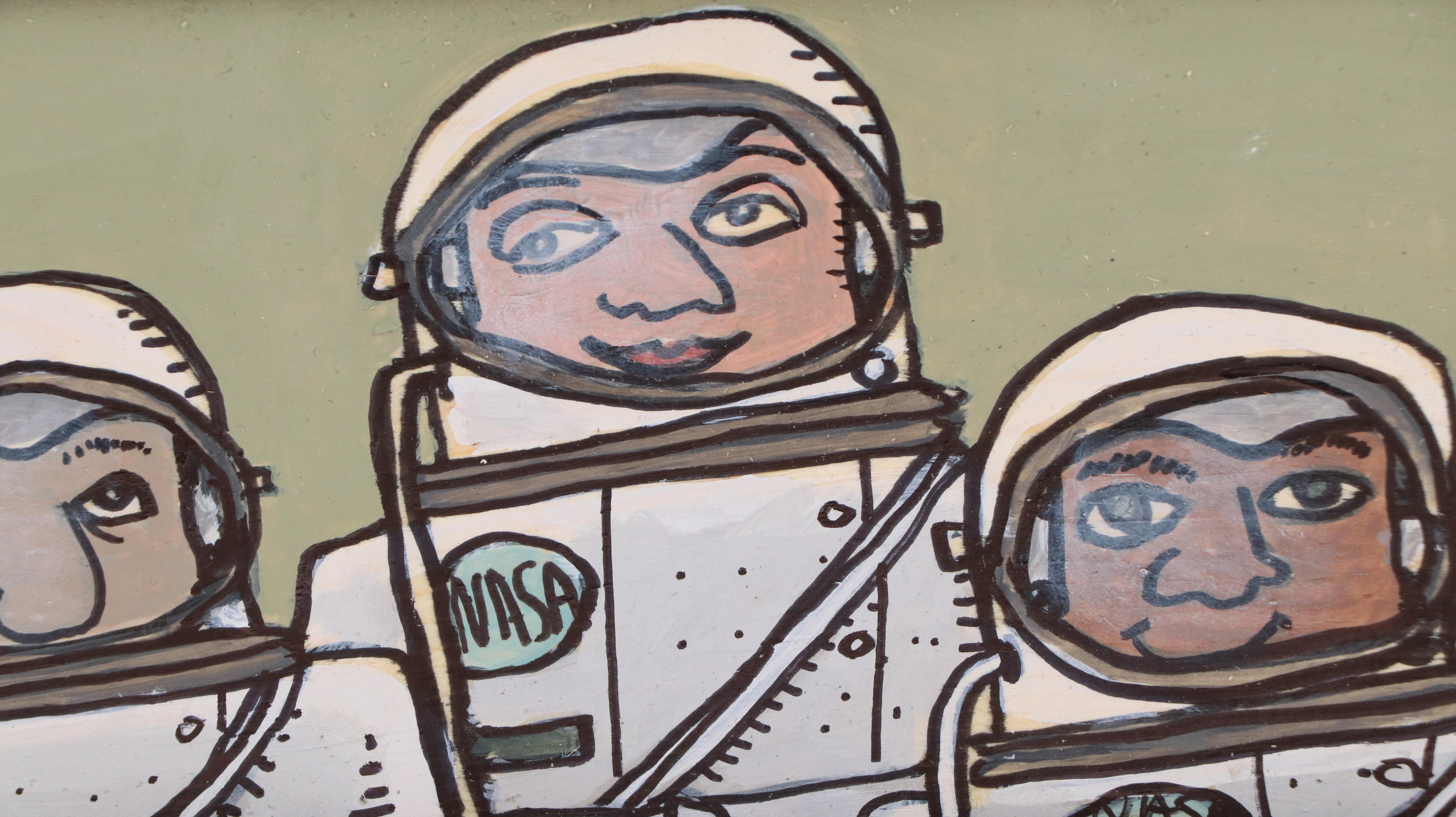 Aaron Wooten Stylized Mixed Media Painting "The Astronauts," 2025