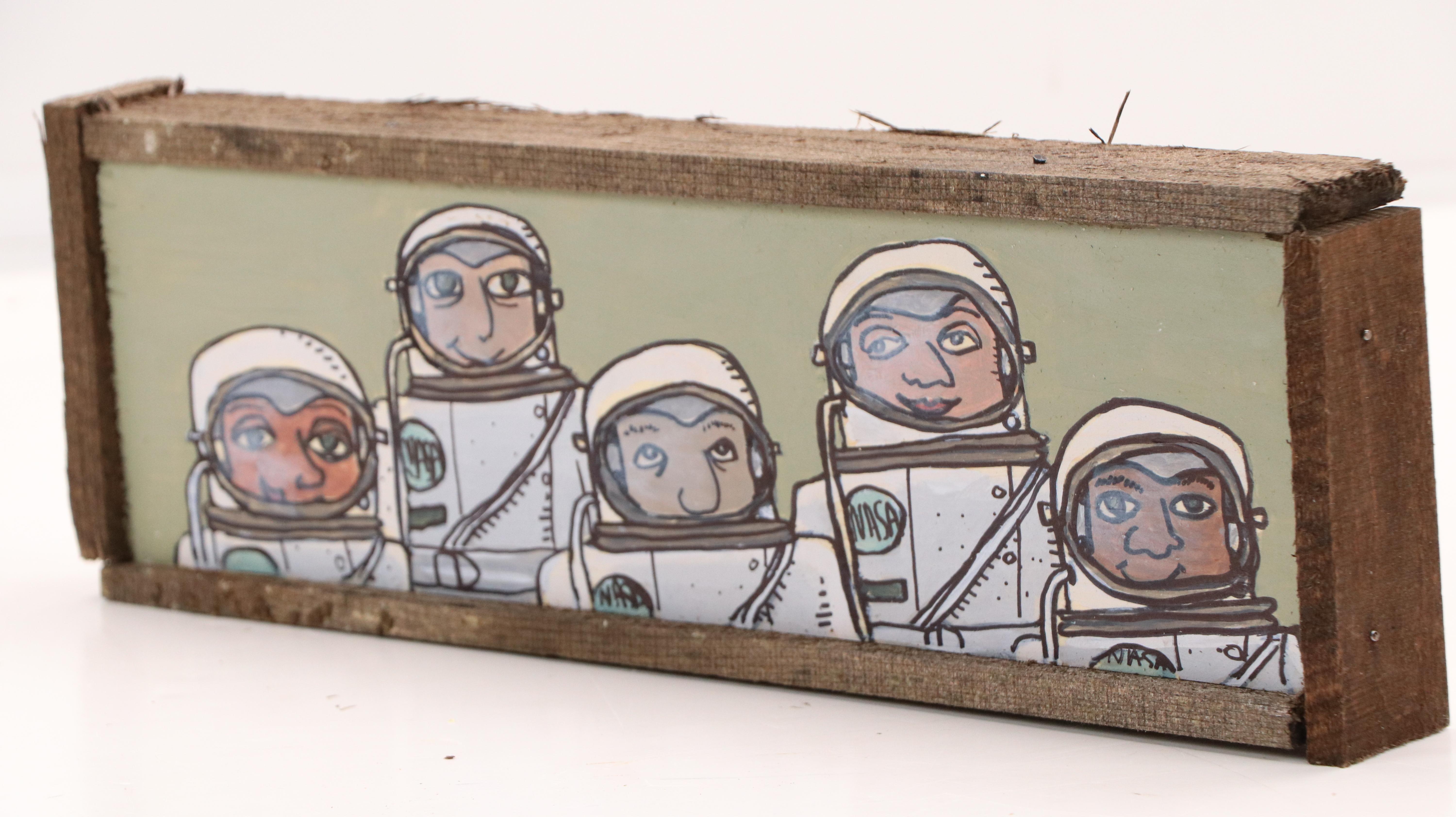Aaron Wooten Stylized Mixed Media Painting "The Astronauts," 2025