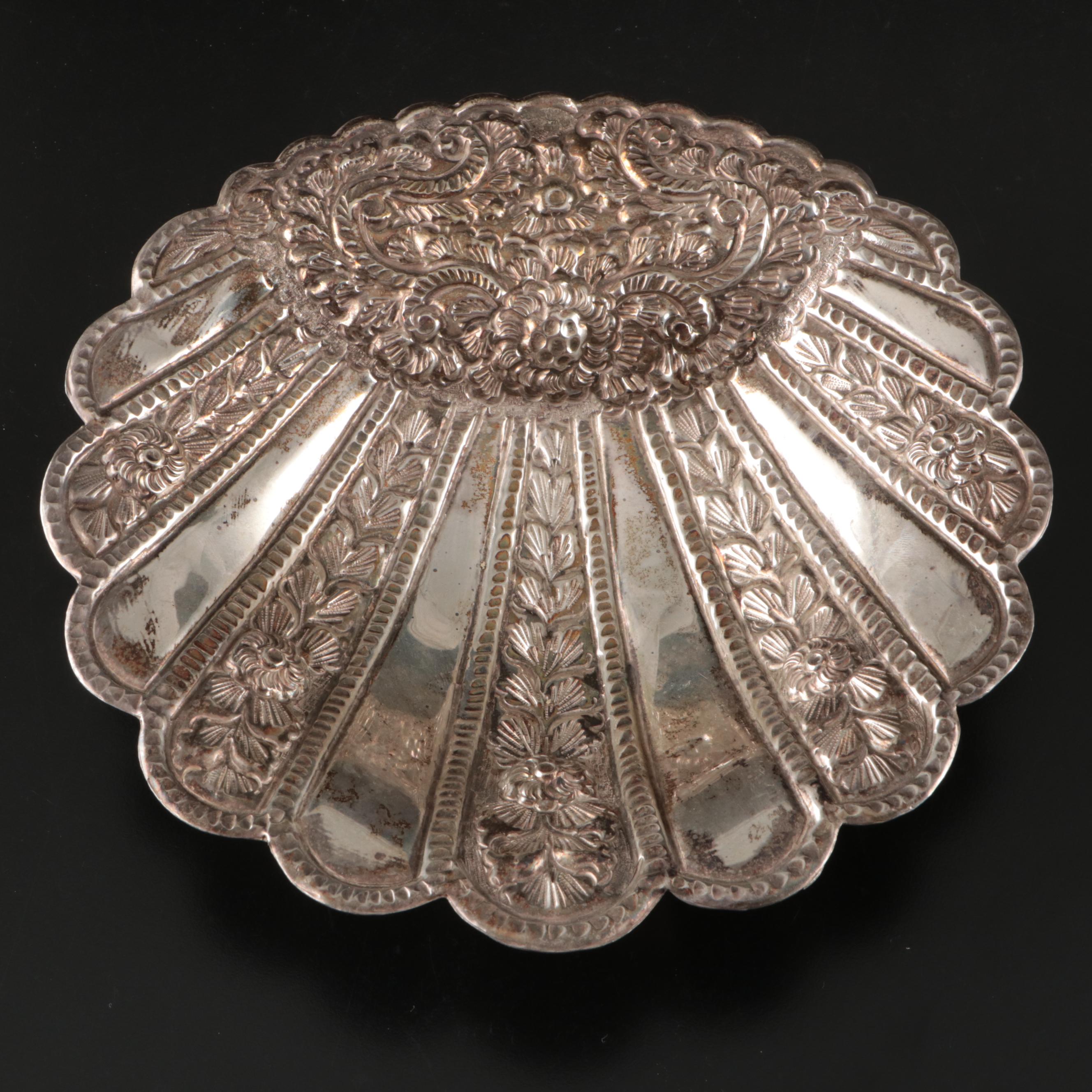 Egyptian 900 Silver Repoussé Footed Shell Tray