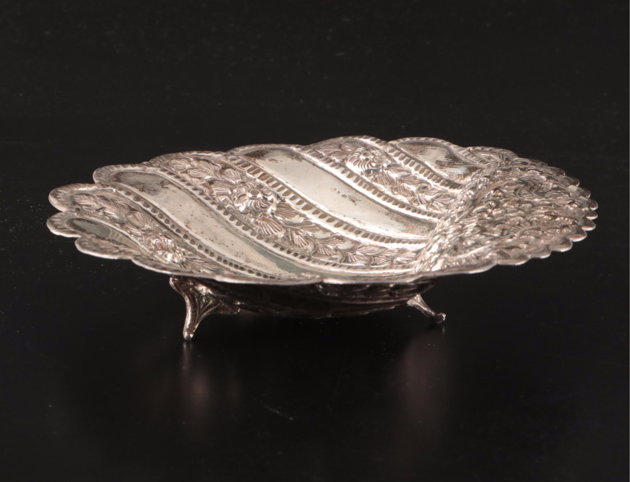 Egyptian 900 Silver Repoussé Footed Shell Tray