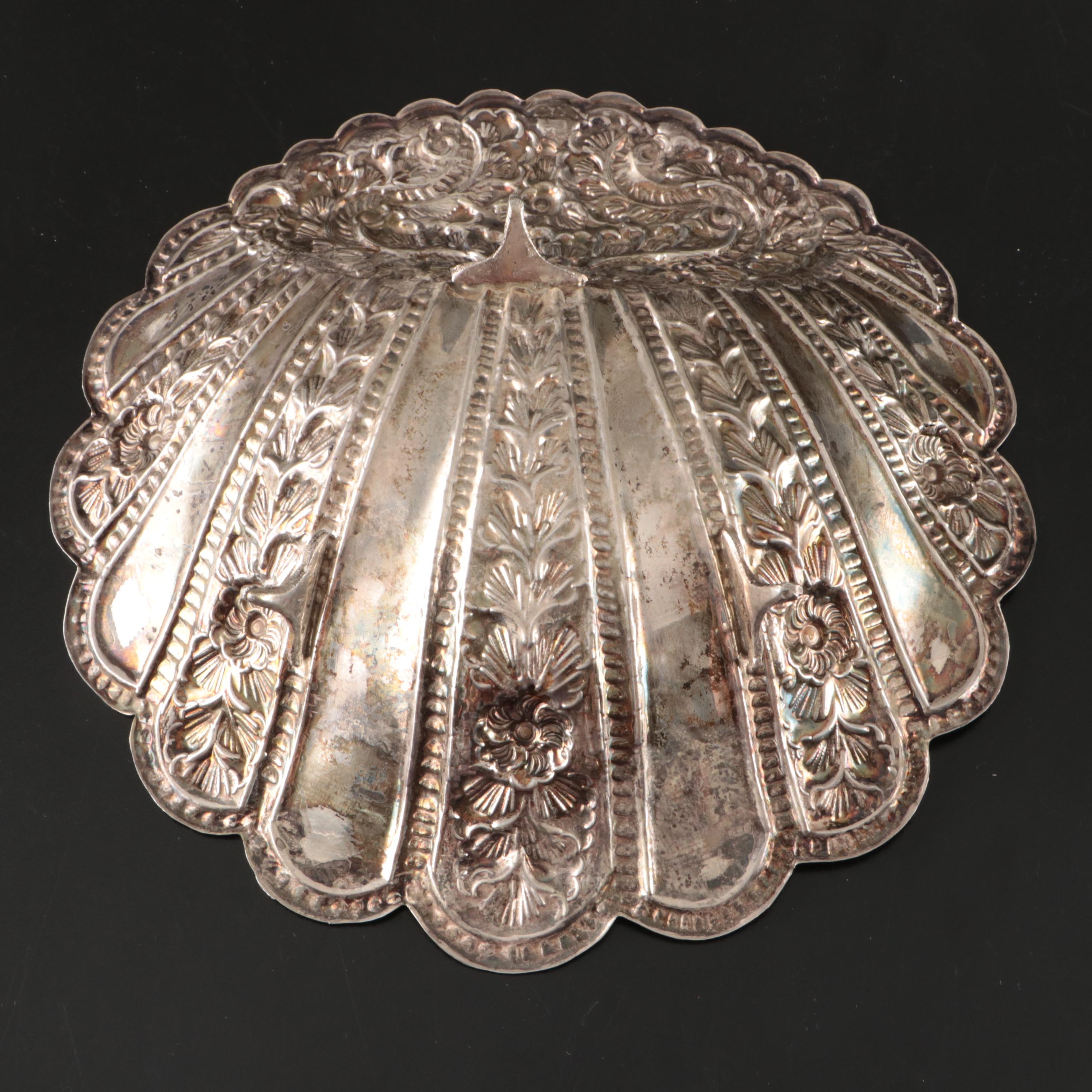 Egyptian 900 Silver Repoussé Footed Shell Tray