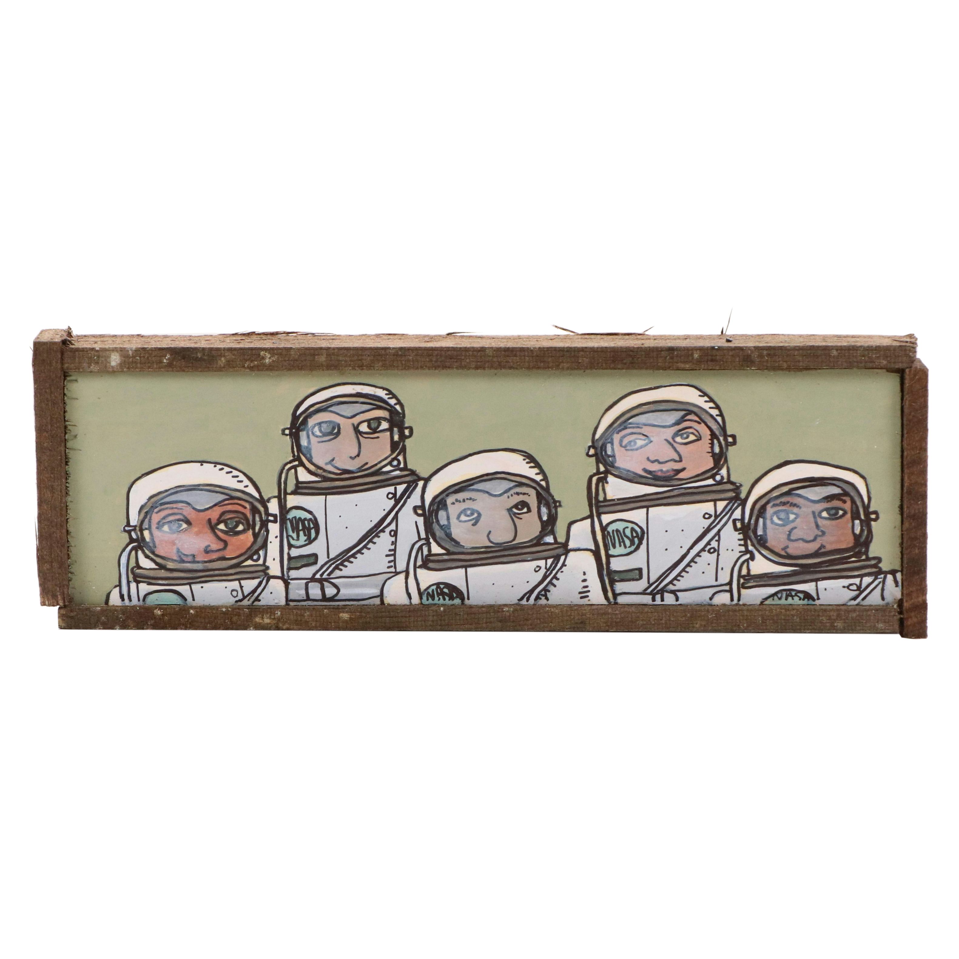 Aaron Wooten Stylized Mixed Media Painting "The Astronauts," 2025