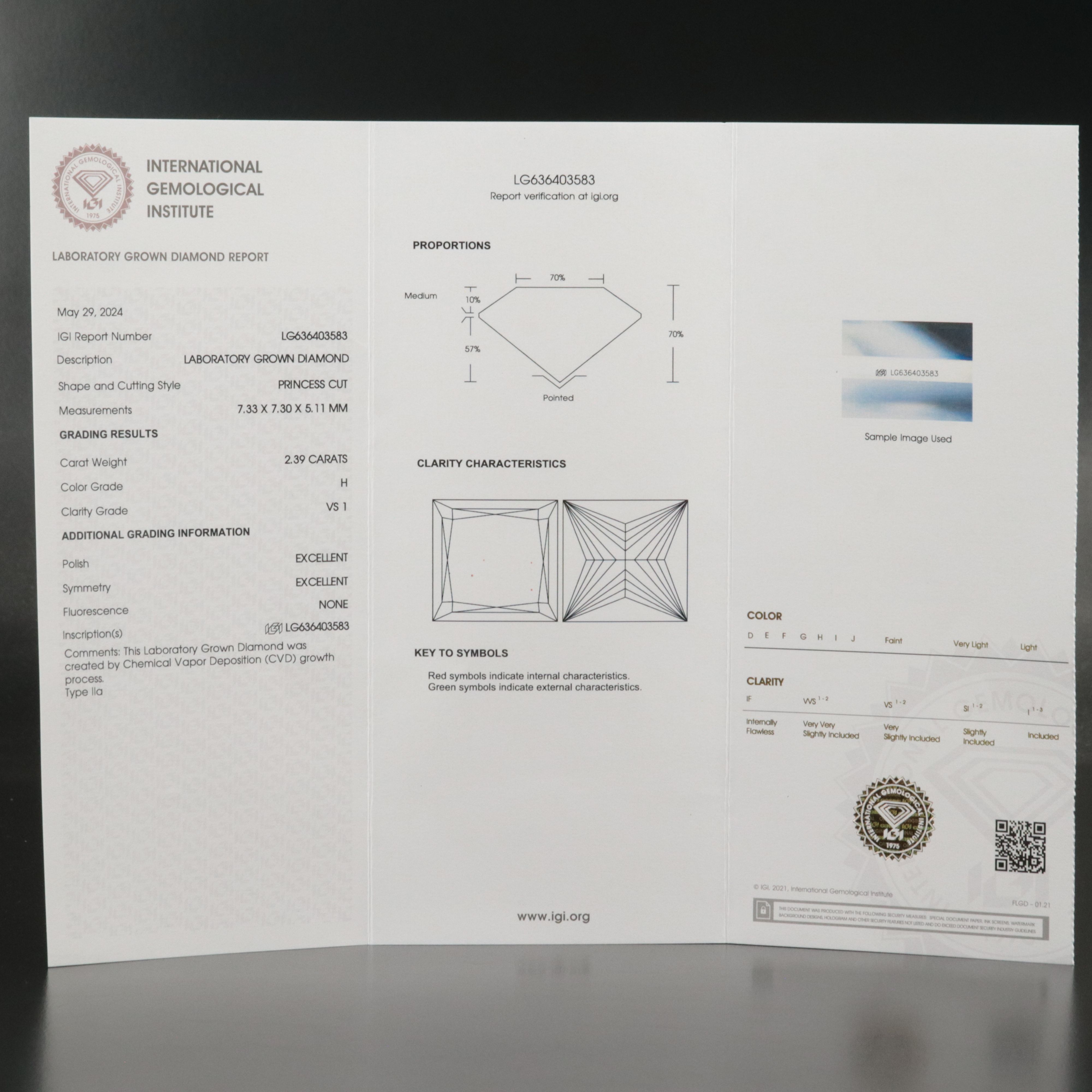 Loose 2.39 CT Lab Grown Diamond with IGI Report