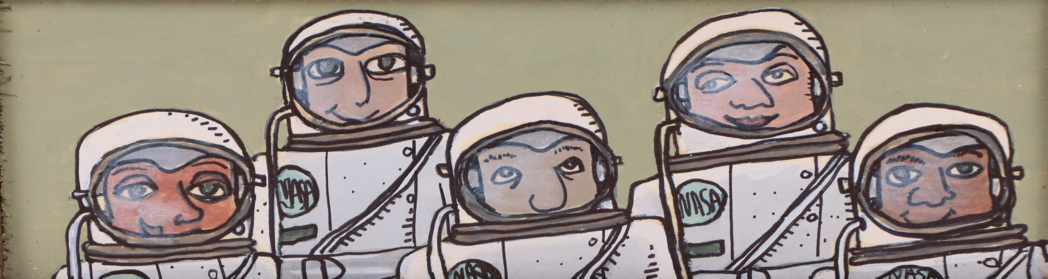 Aaron Wooten Stylized Mixed Media Painting "The Astronauts," 2025