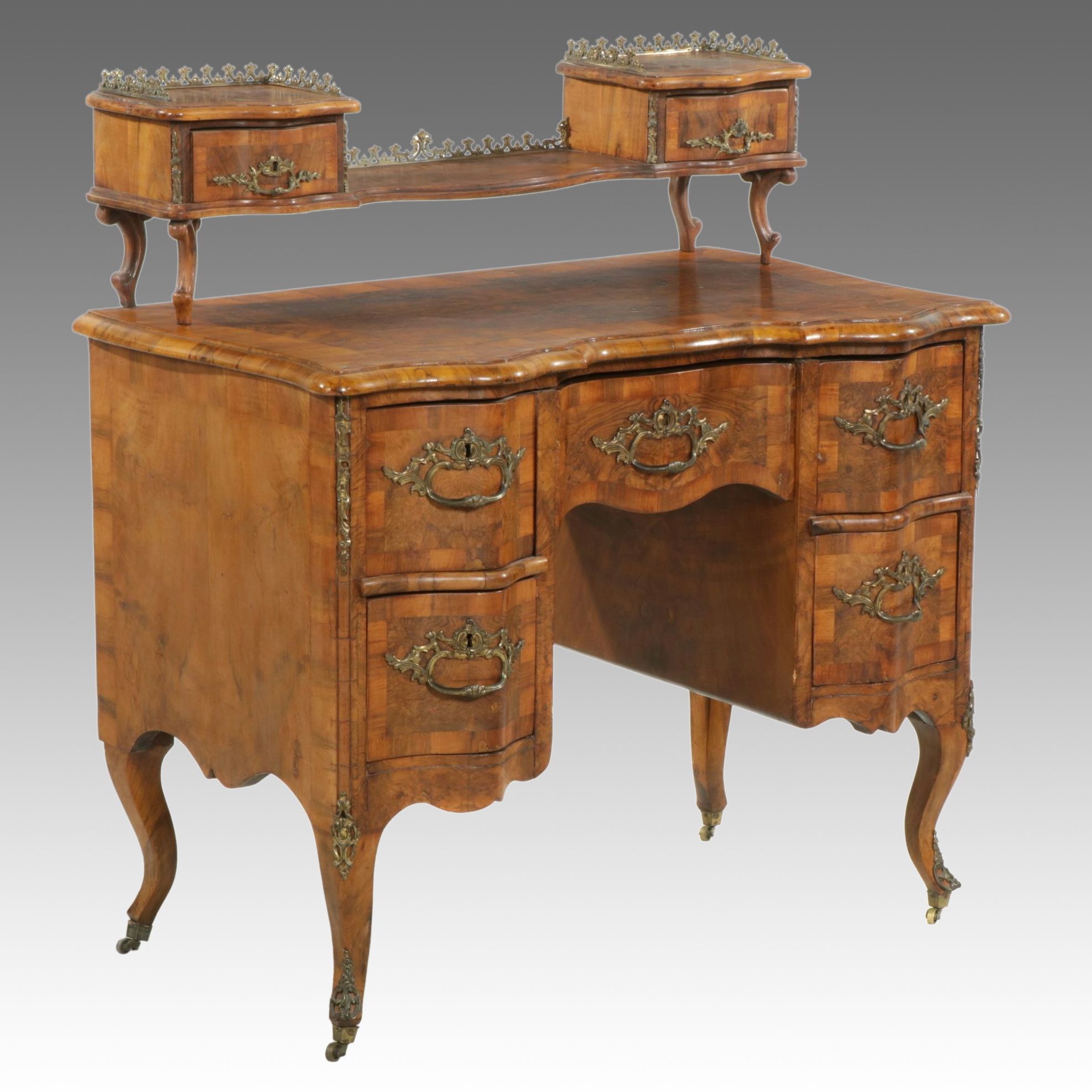 Louis XV Style Fruitwood and Burl Dressing Table, Early 20th Century