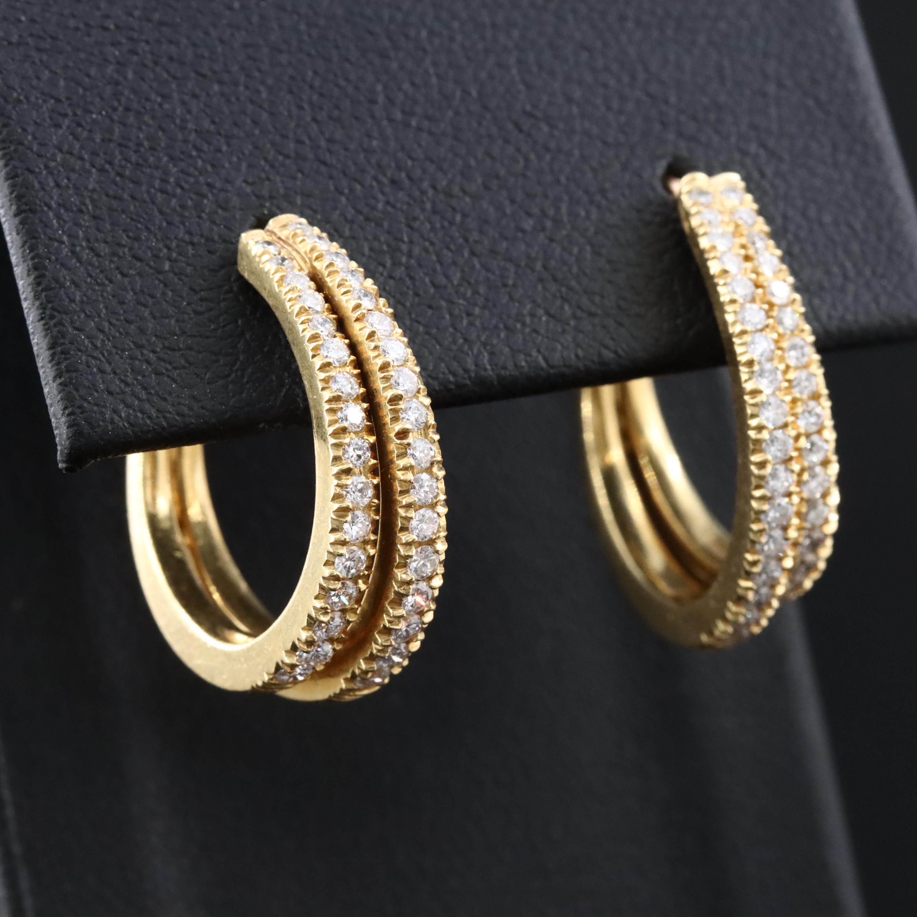 18K 1.00 CTW Diamond Hoop Earrings