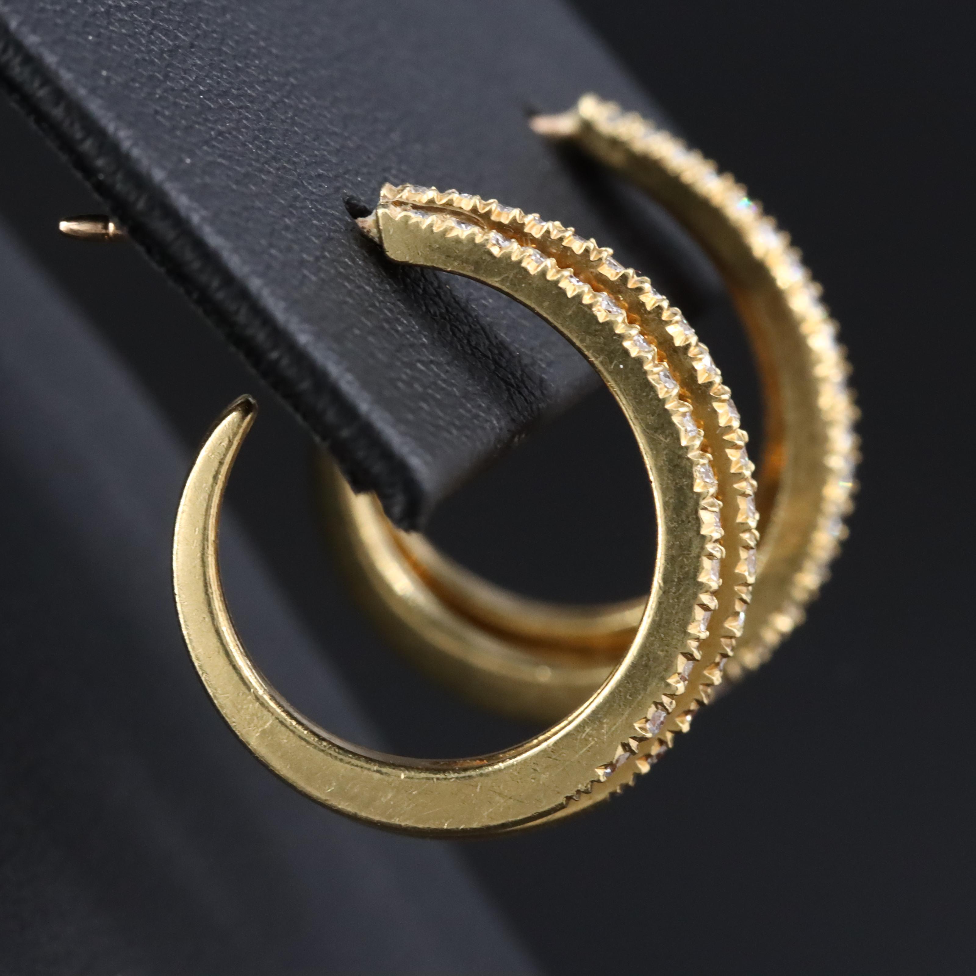 18K 1.00 CTW Diamond Hoop Earrings