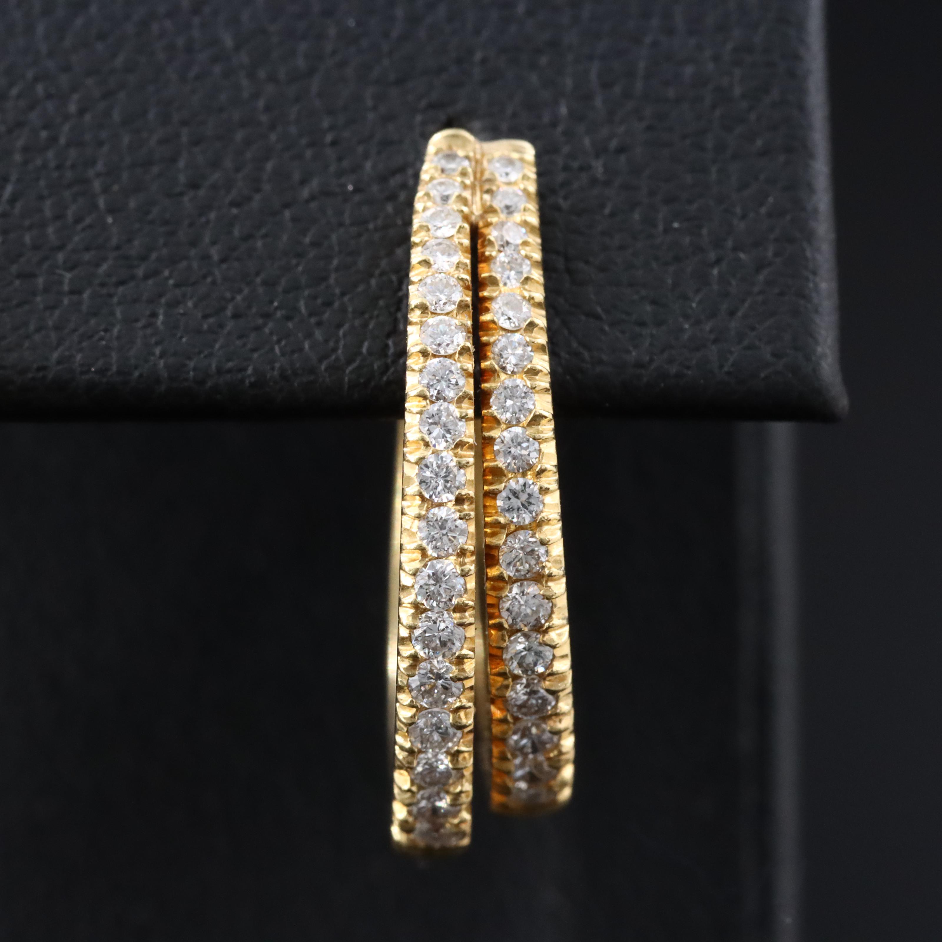 18K 1.00 CTW Diamond Hoop Earrings