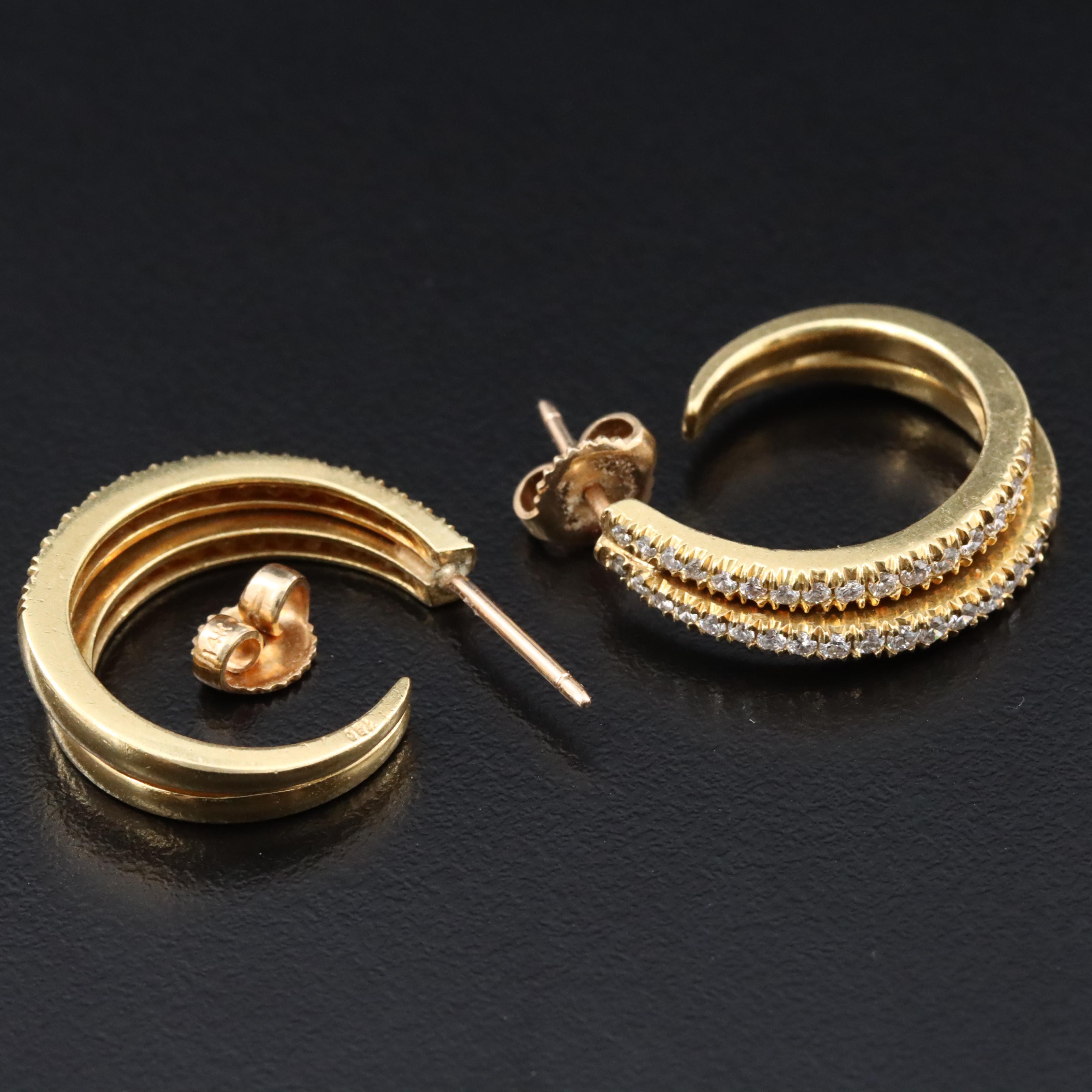 18K 1.00 CTW Diamond Hoop Earrings