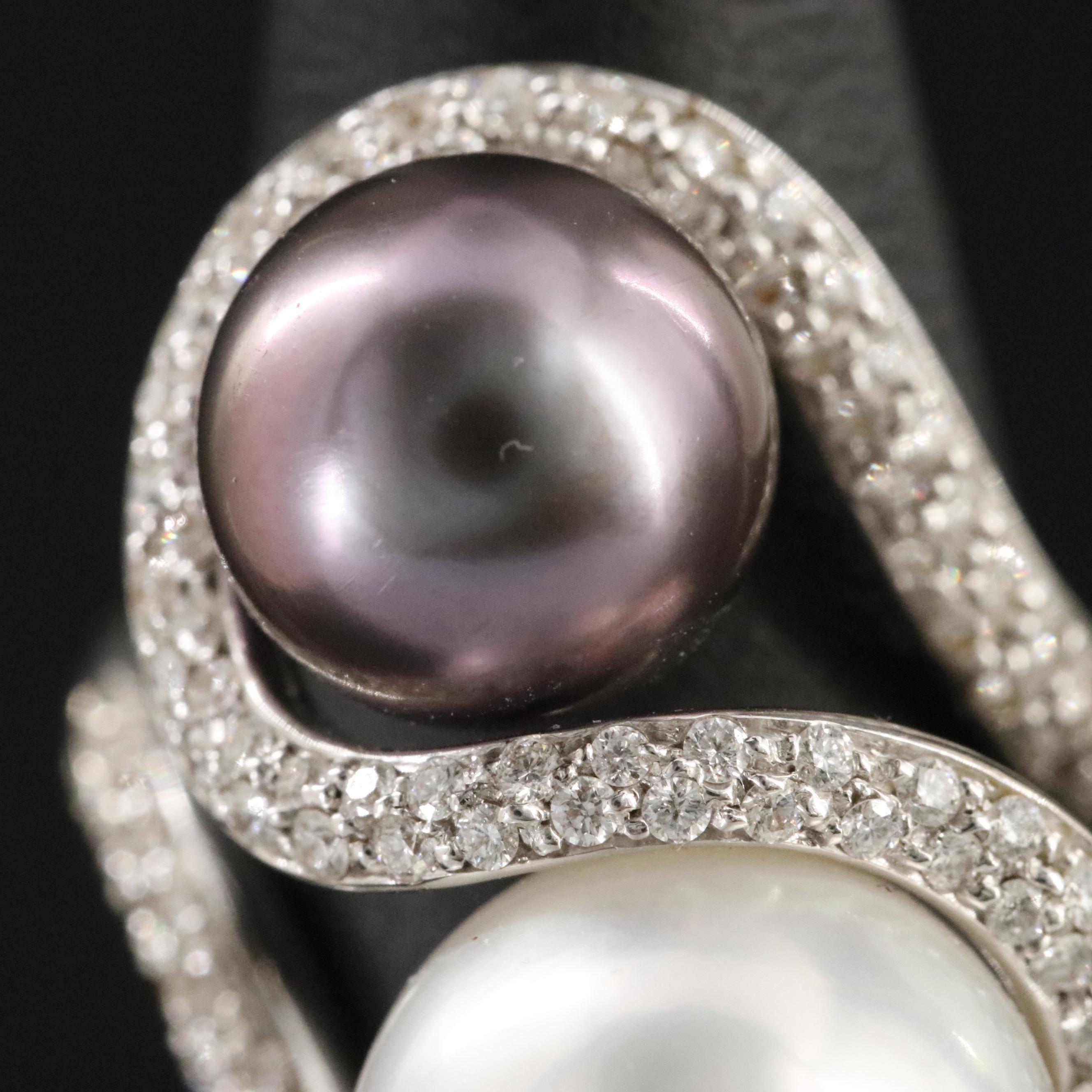 18K Pearl and Diamond Wave Ring