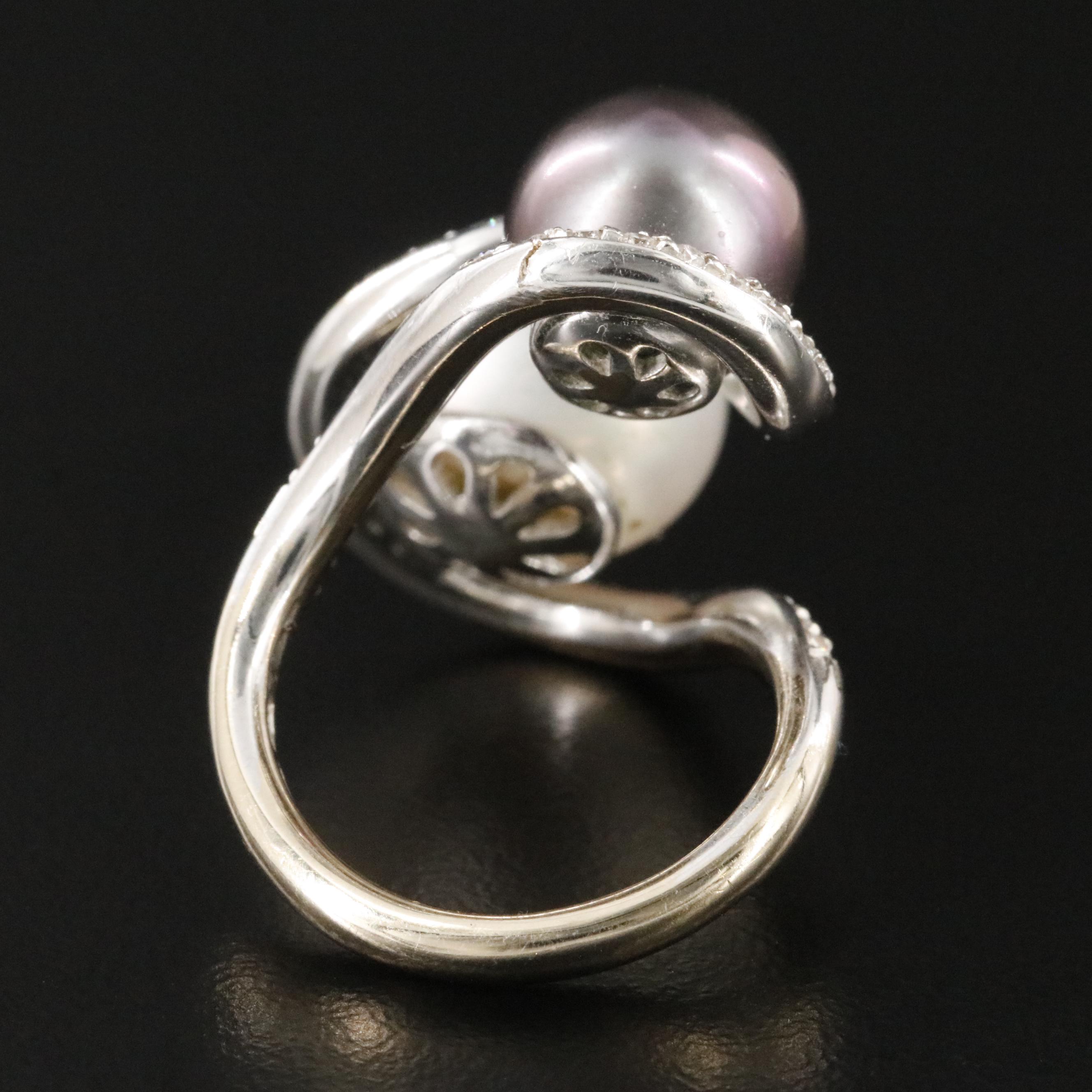 18K Pearl and Diamond Wave Ring