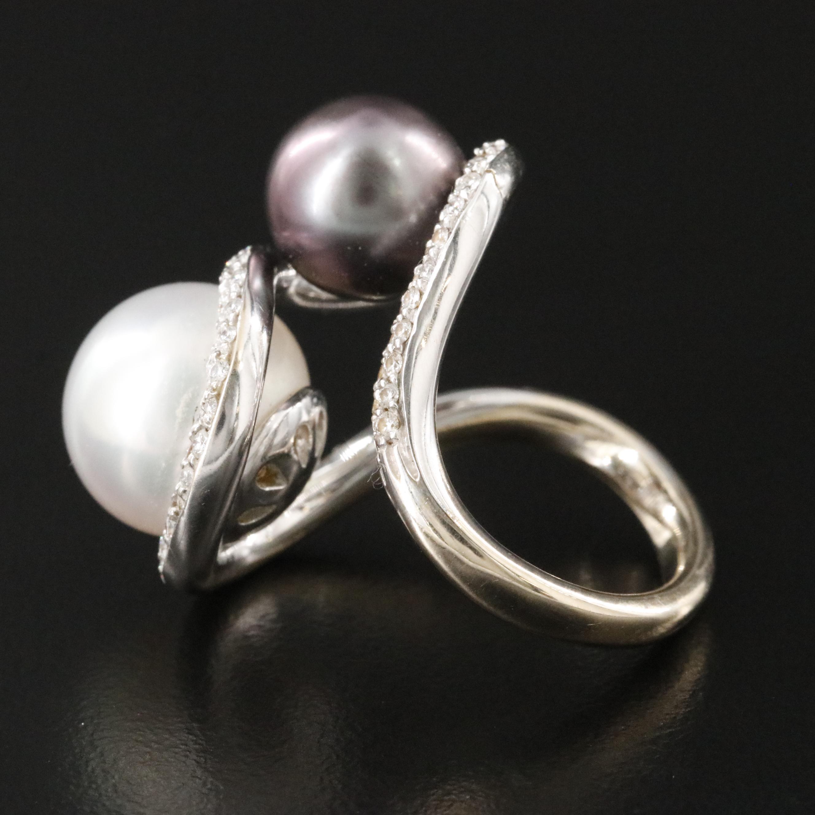18K Pearl and Diamond Wave Ring