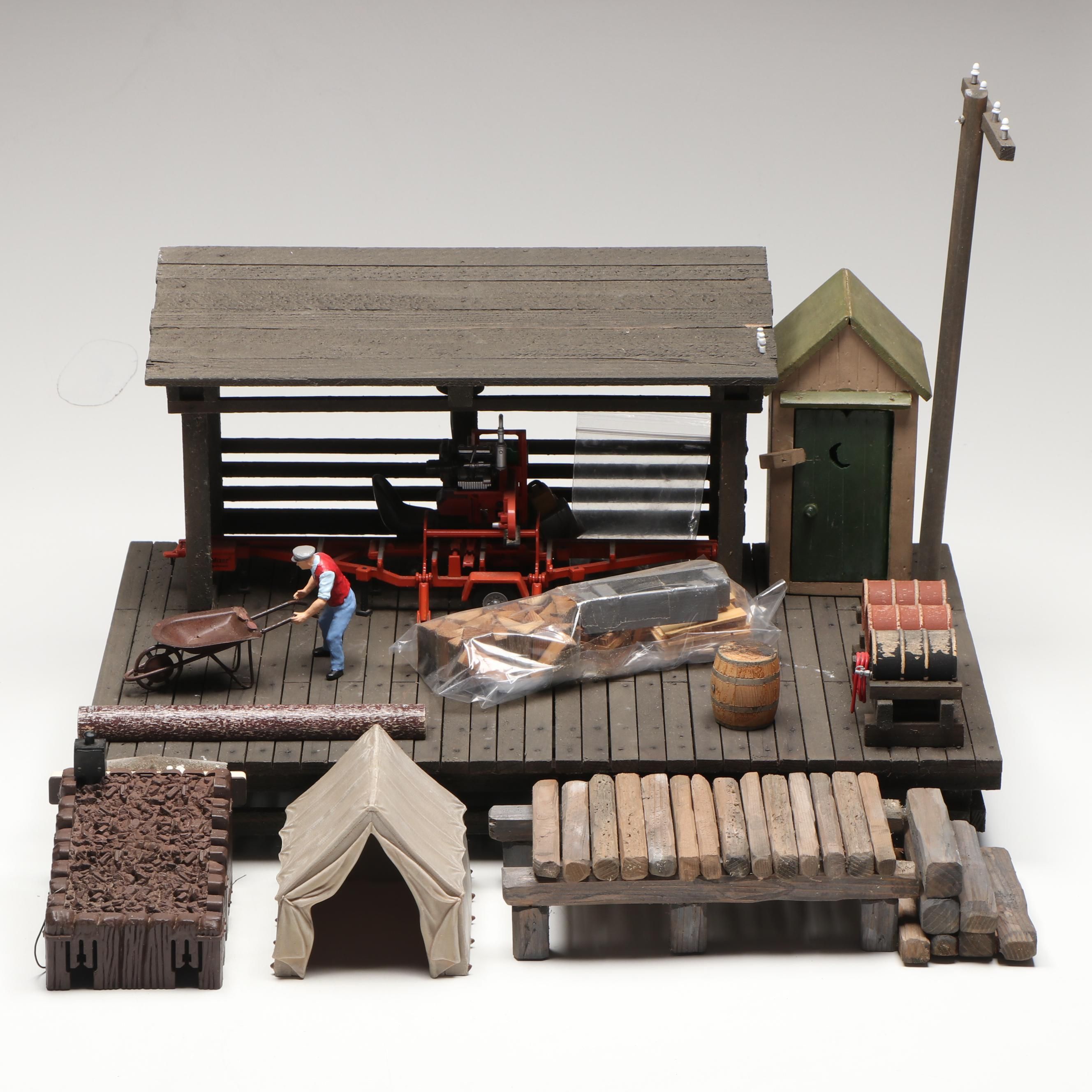 Handcrafted Wooden Train Platform with Outbuilding and More Accessories