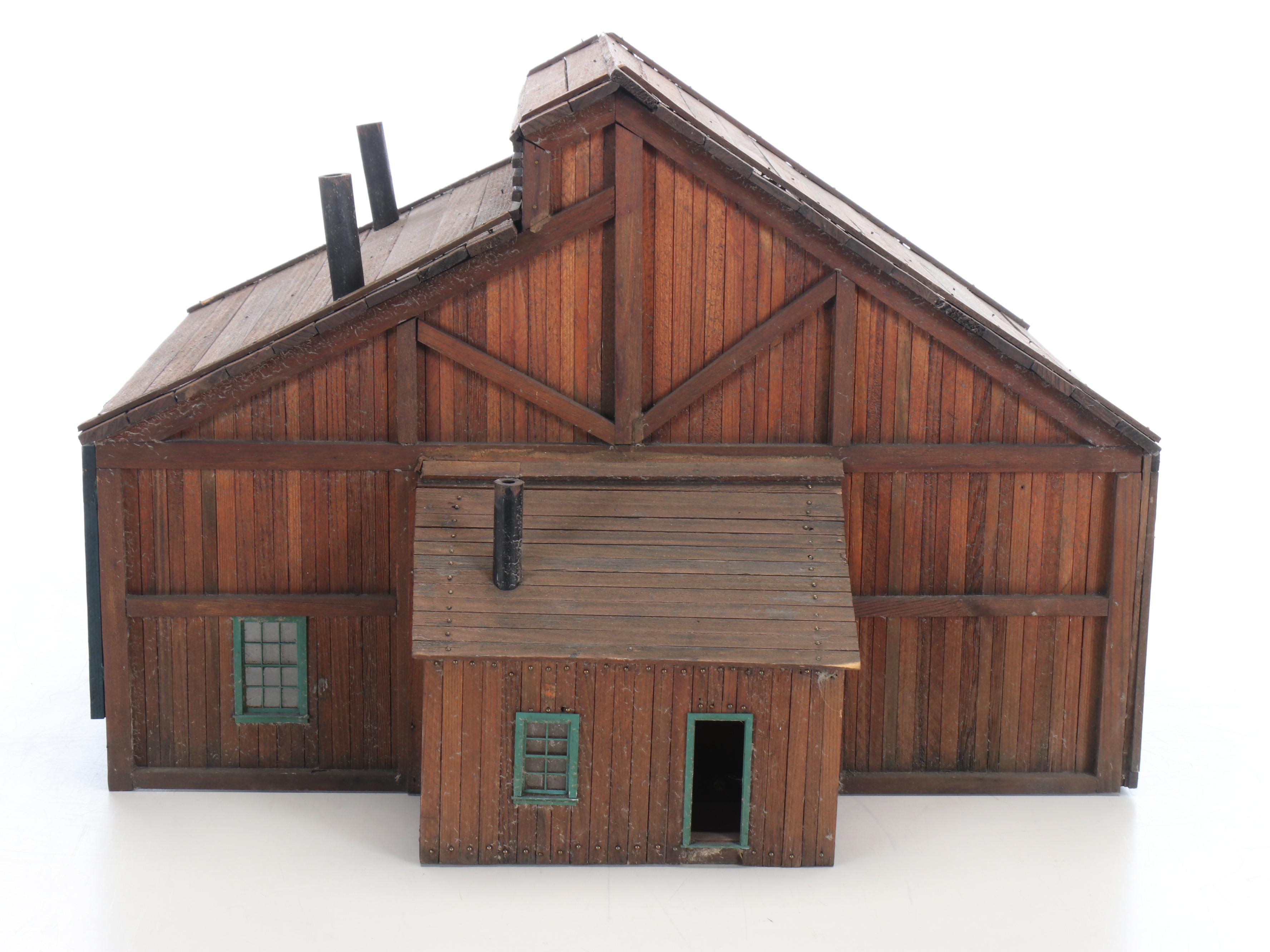 Rustic Wood Barn Train Track Building