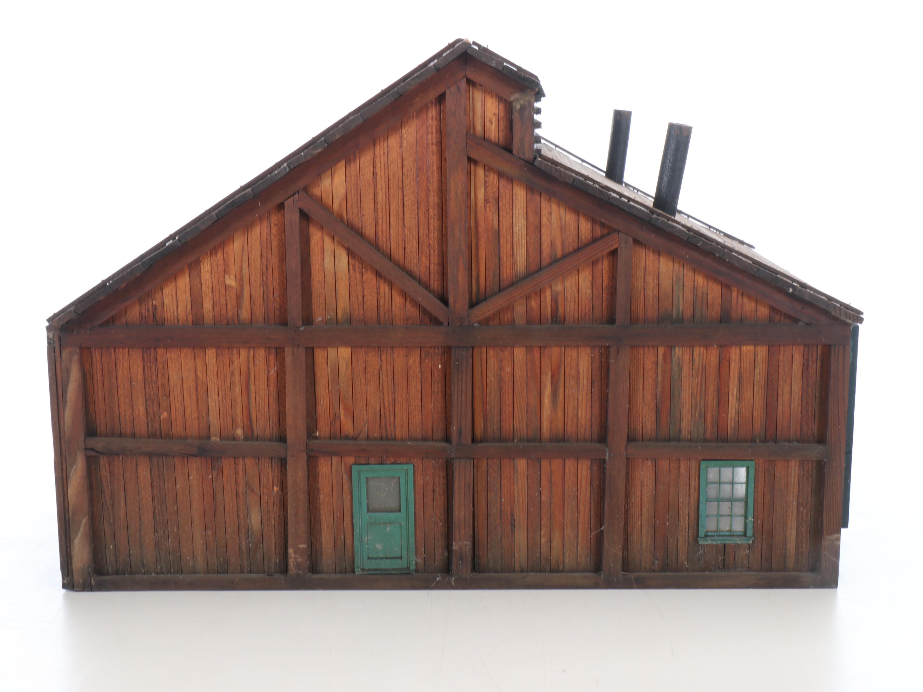 Rustic Wood Barn Train Track Building
