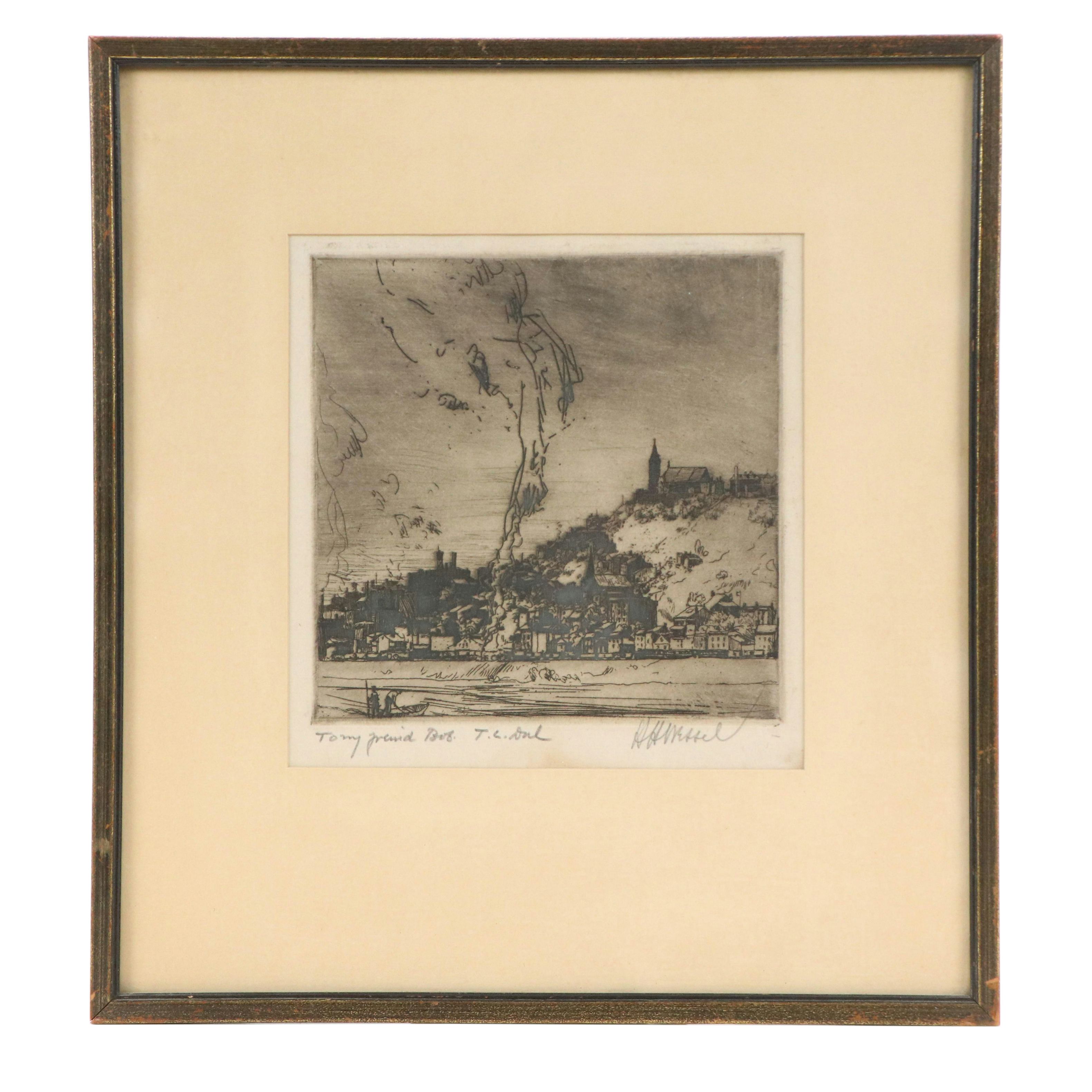 Herman Henry Wessel Landscape Etching of Mt. Adams, Early 20th Century