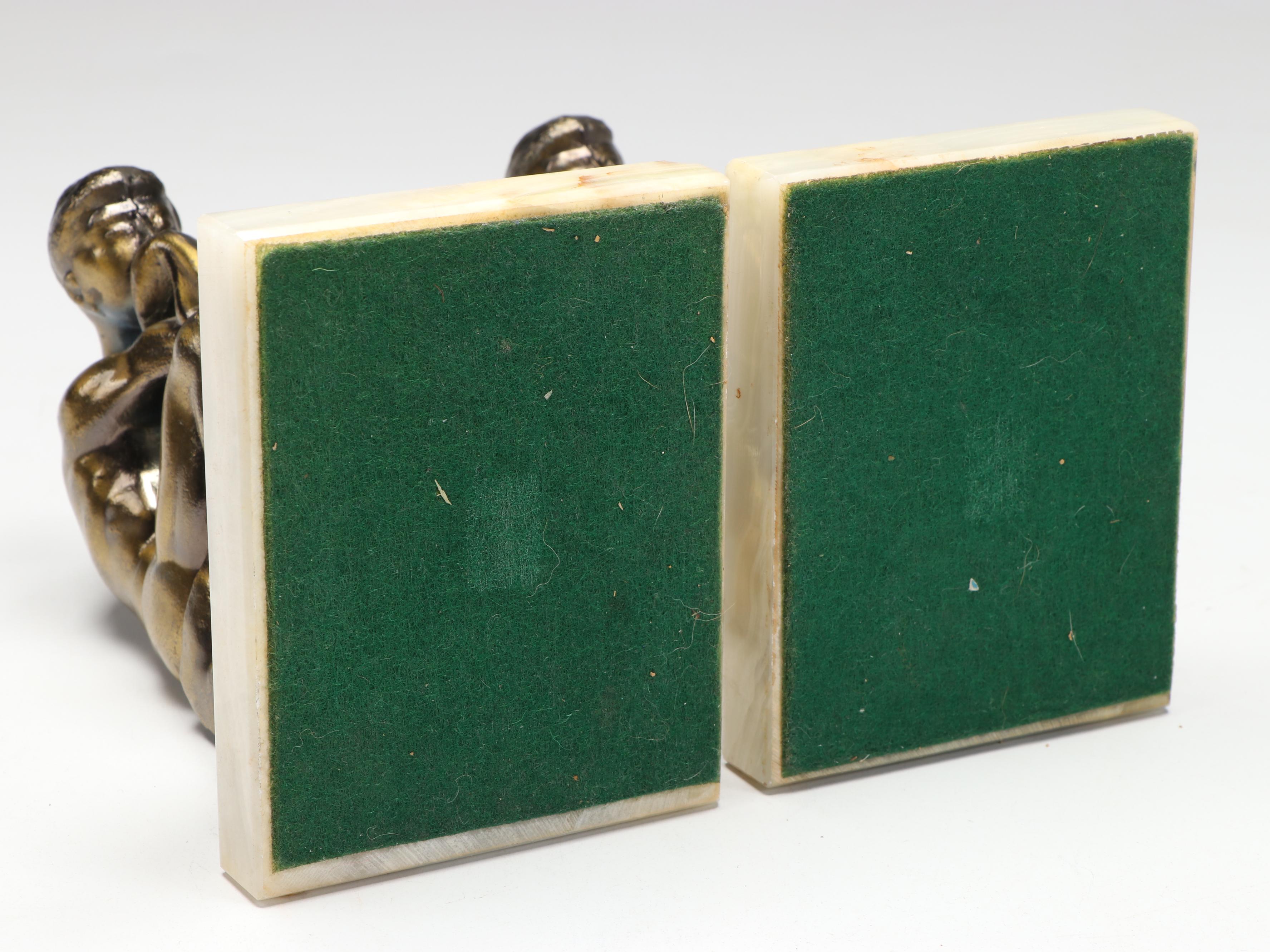 Pair of Bronzed Metal Bookends After Rodin's "The Thinker"
