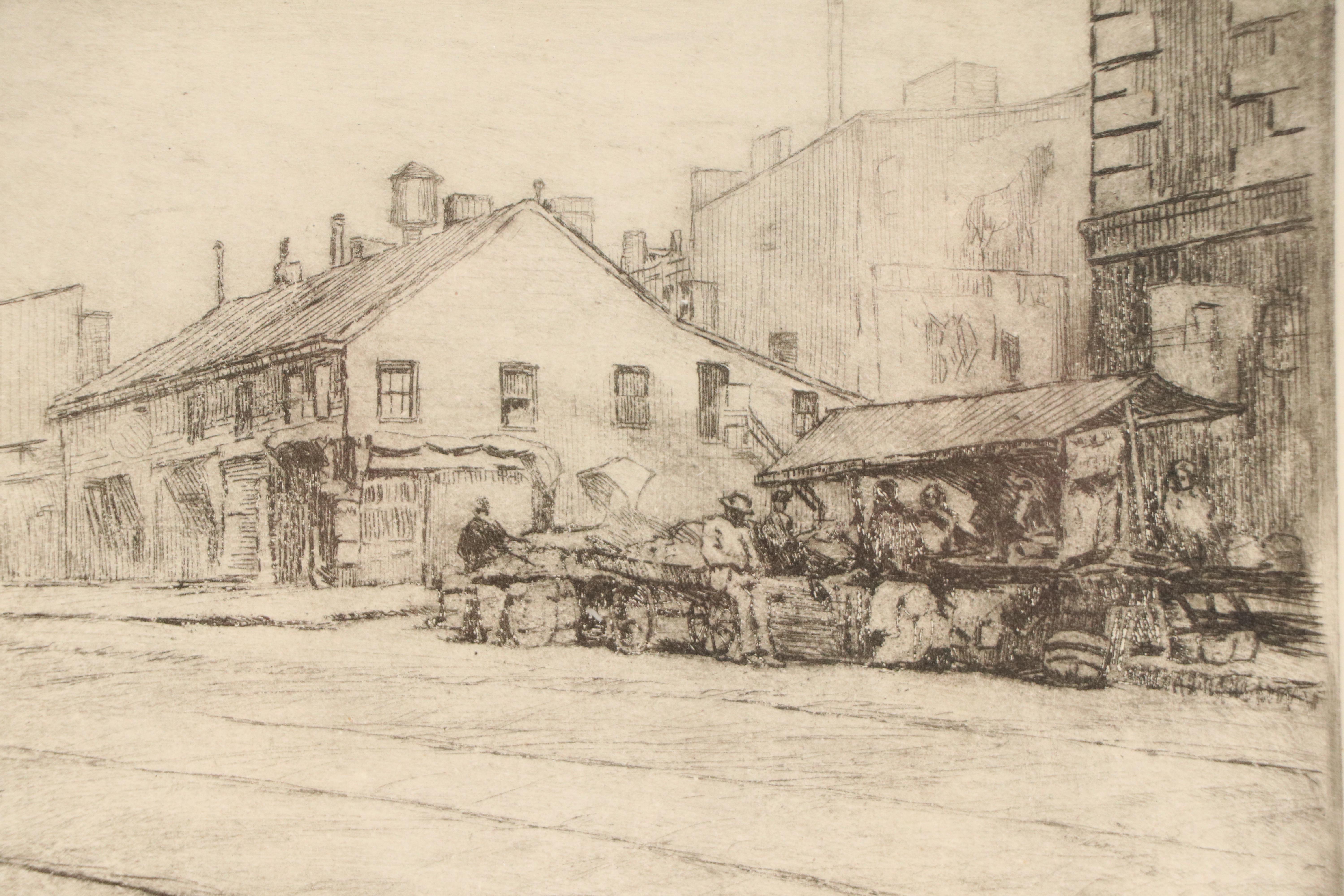 Charles C. Svendsen Cityscape Etching "Vine & Court Street," Early 20th Century