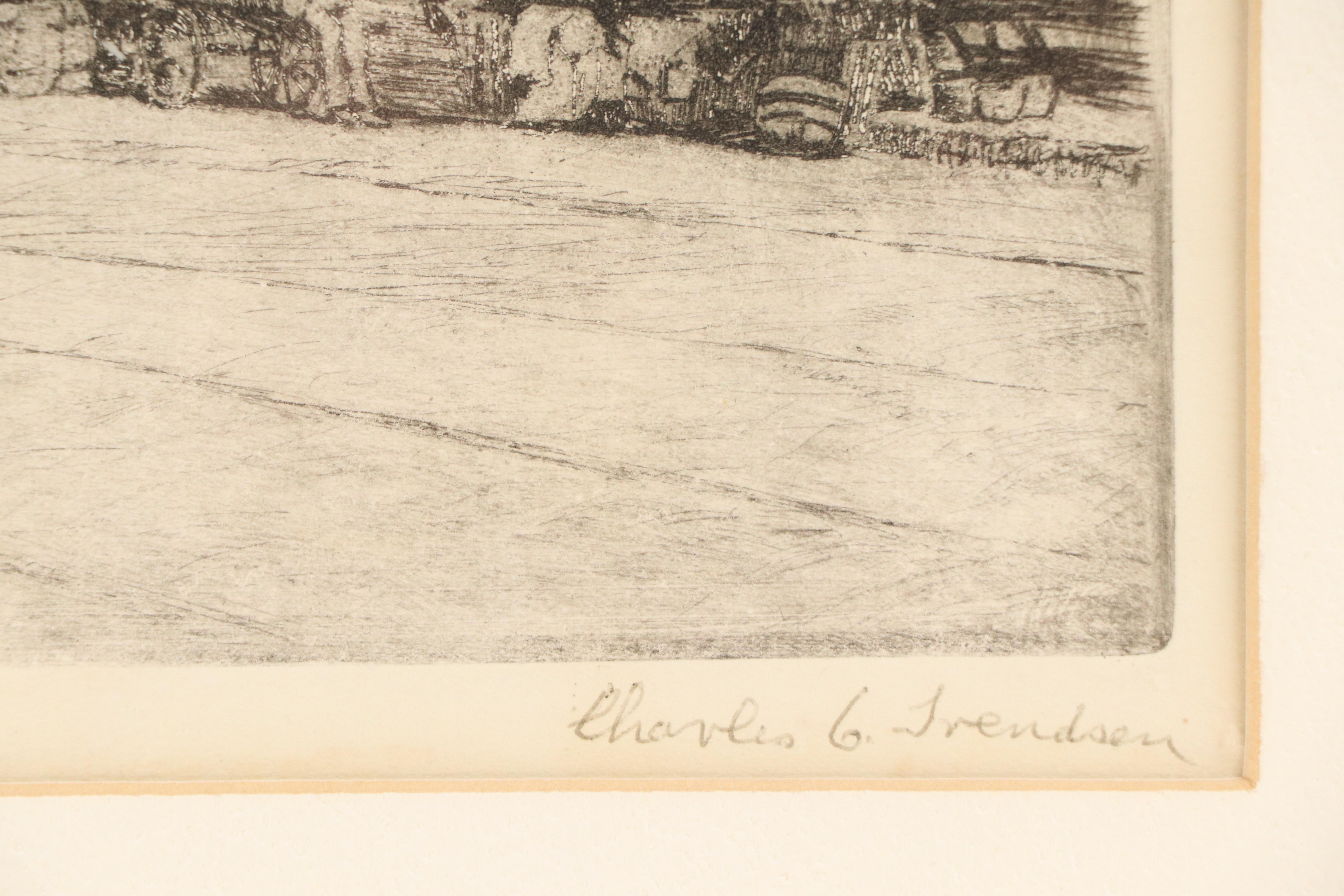 Charles C. Svendsen Cityscape Etching "Vine & Court Street," Early 20th Century